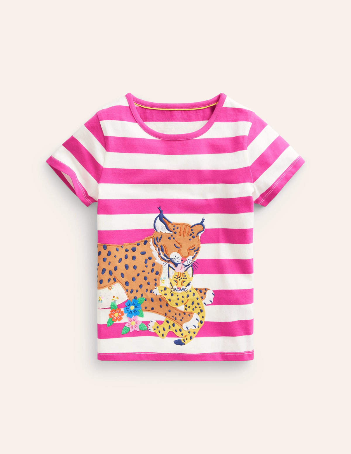 Short Sleeve Appliqué T-shirt-Pink/Ivory Lynx - Image 1