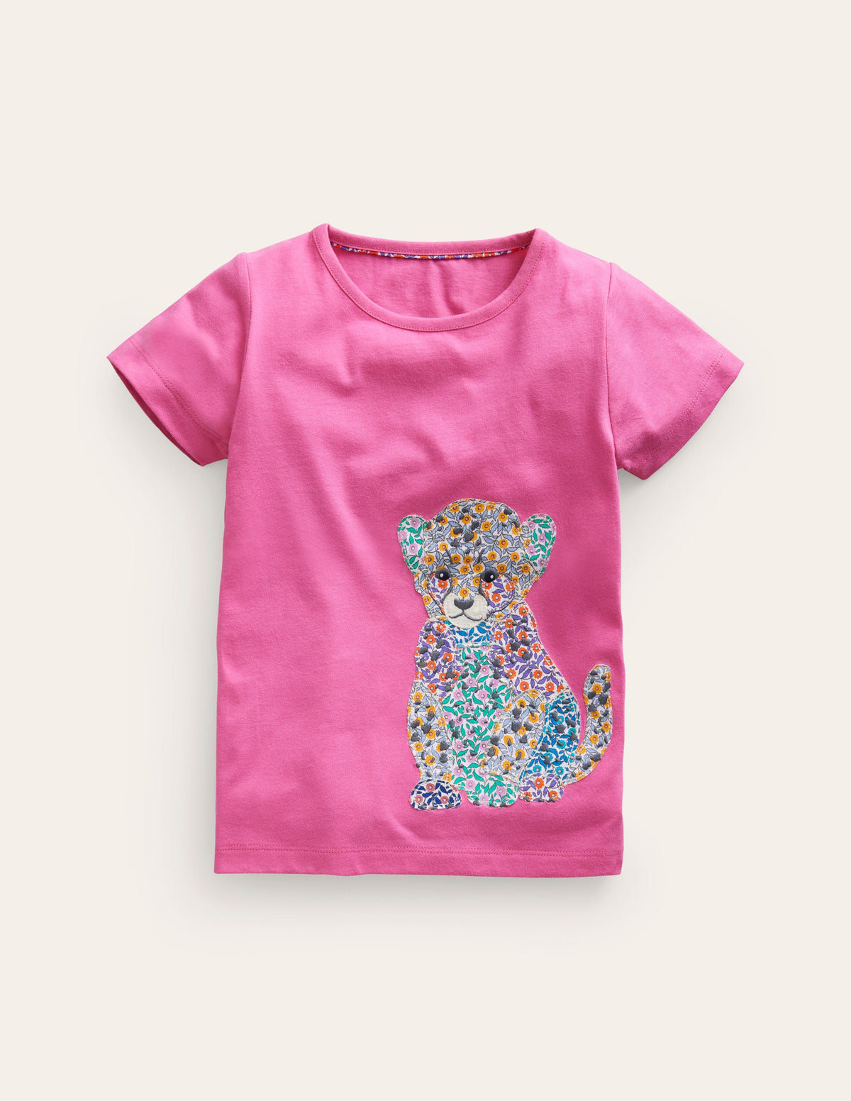 Short Sleeve Appliqué T-shirt-Pink Baby Leopard-1