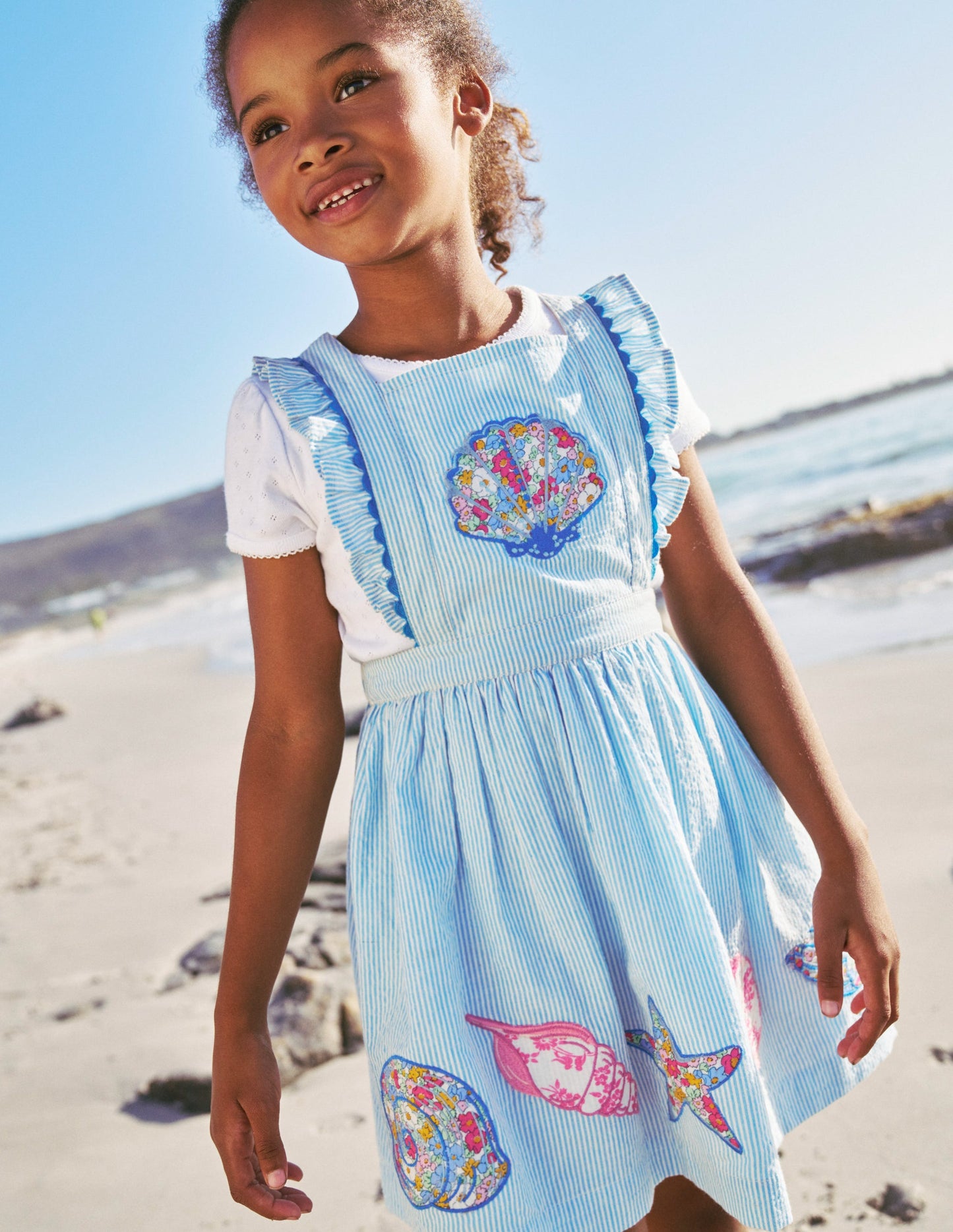 Charming Pinafore Dress-Surf Blue/ Ivory Shells