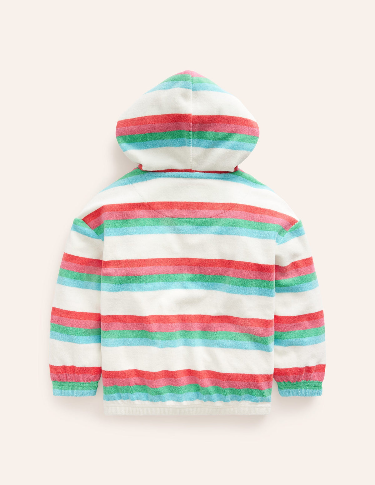Towelling Hoodie-Hot Coral & Pink Stripe-2