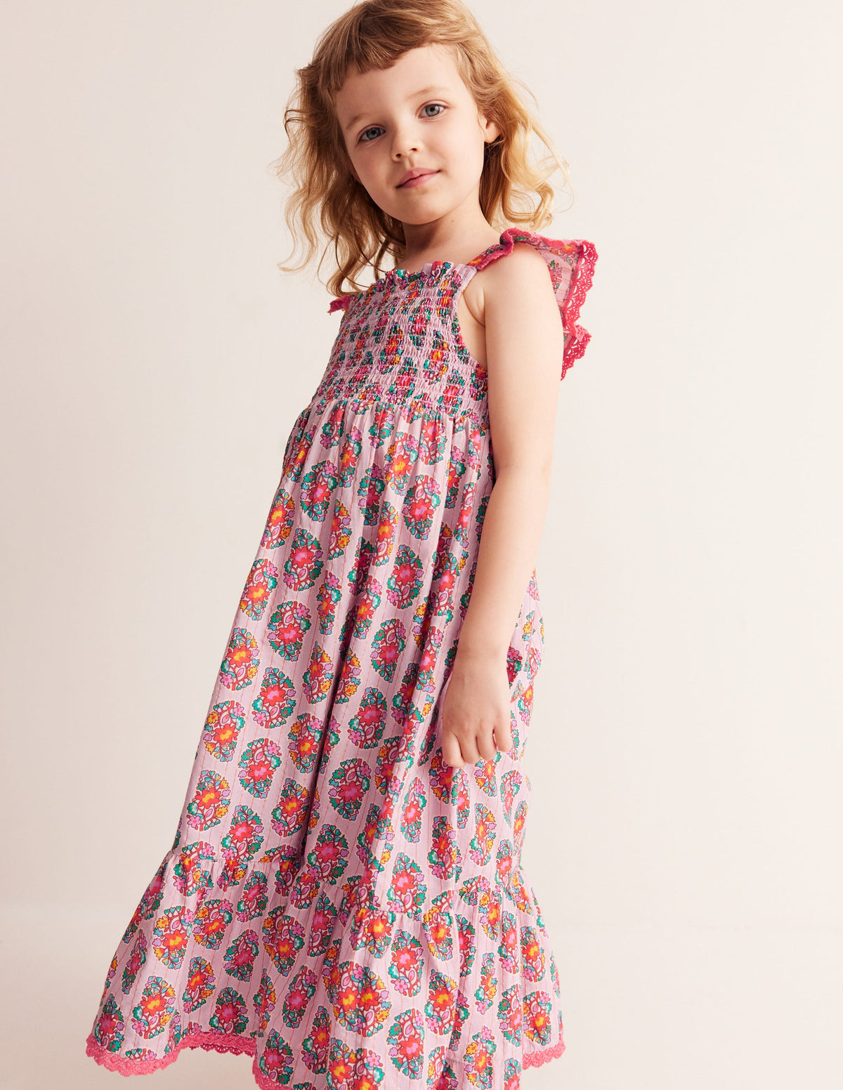 Frill Strap Maxi Sundress-Sugared Almond Pink Paisley - Image 1