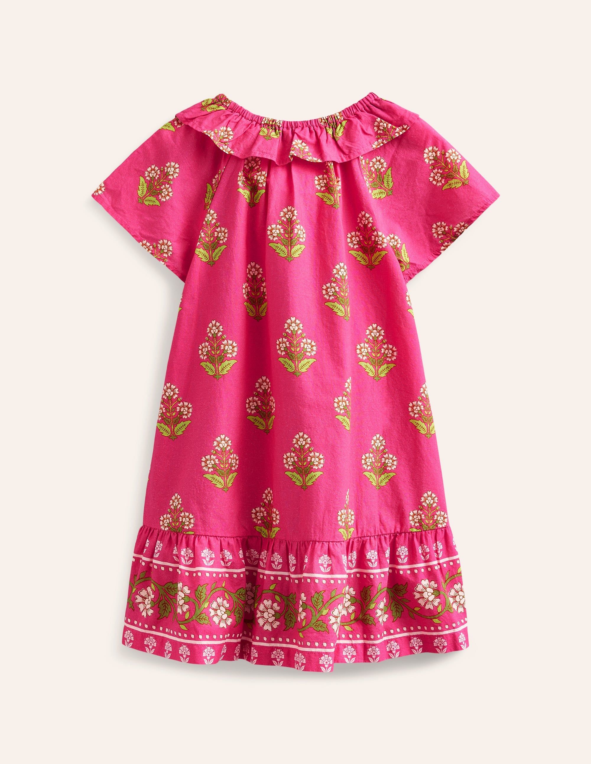 Frill Neck Woven Dress-Pink Small Woodblock - Image 2
