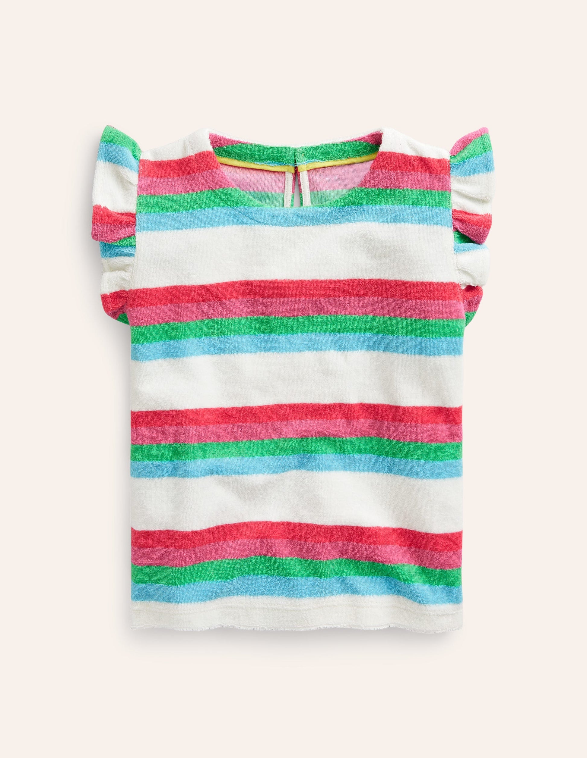 Frill Sleeve Towelling Top-Multistripe-2