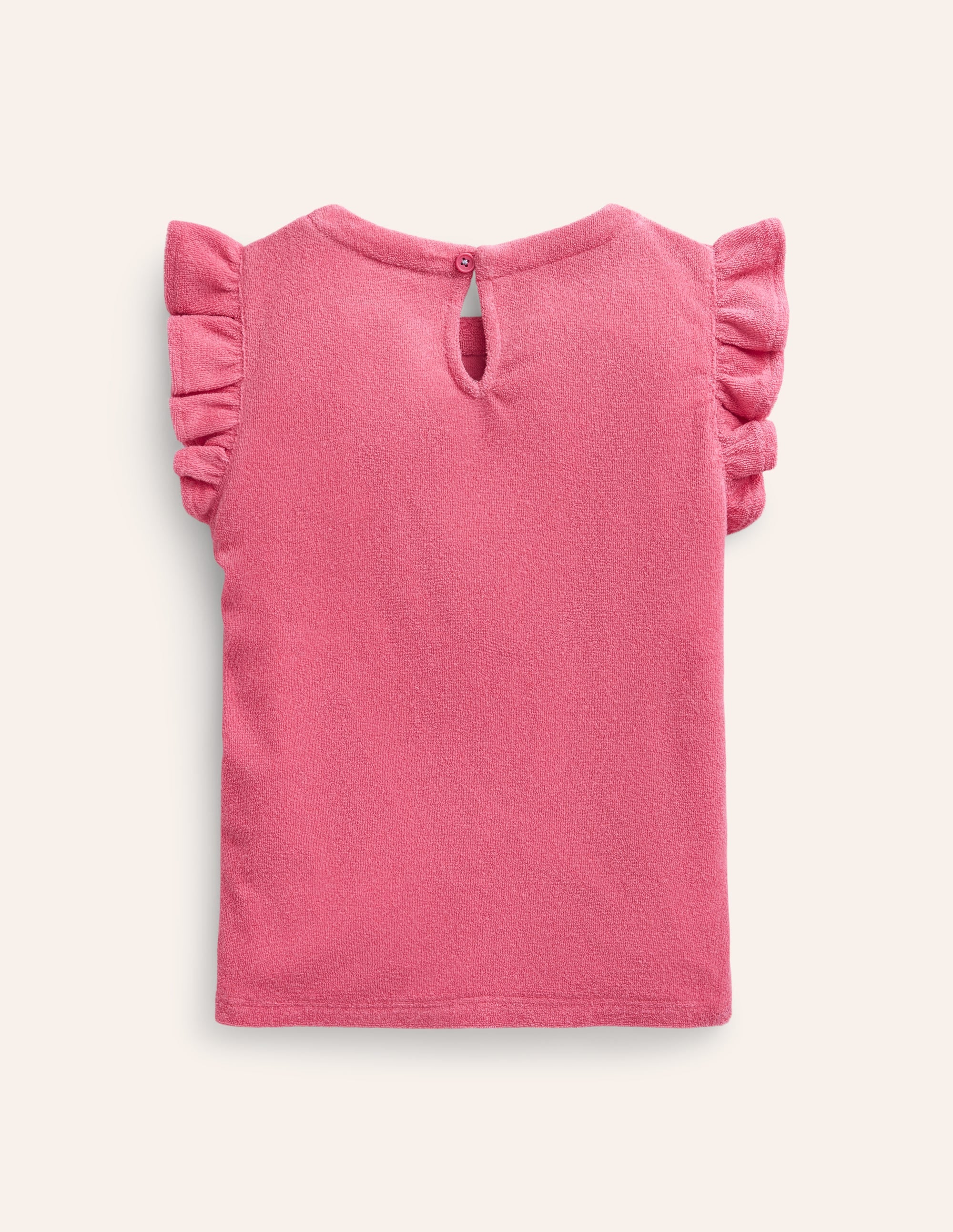 Frill Sleeve Towelling Top-Rose Pink - Image 2