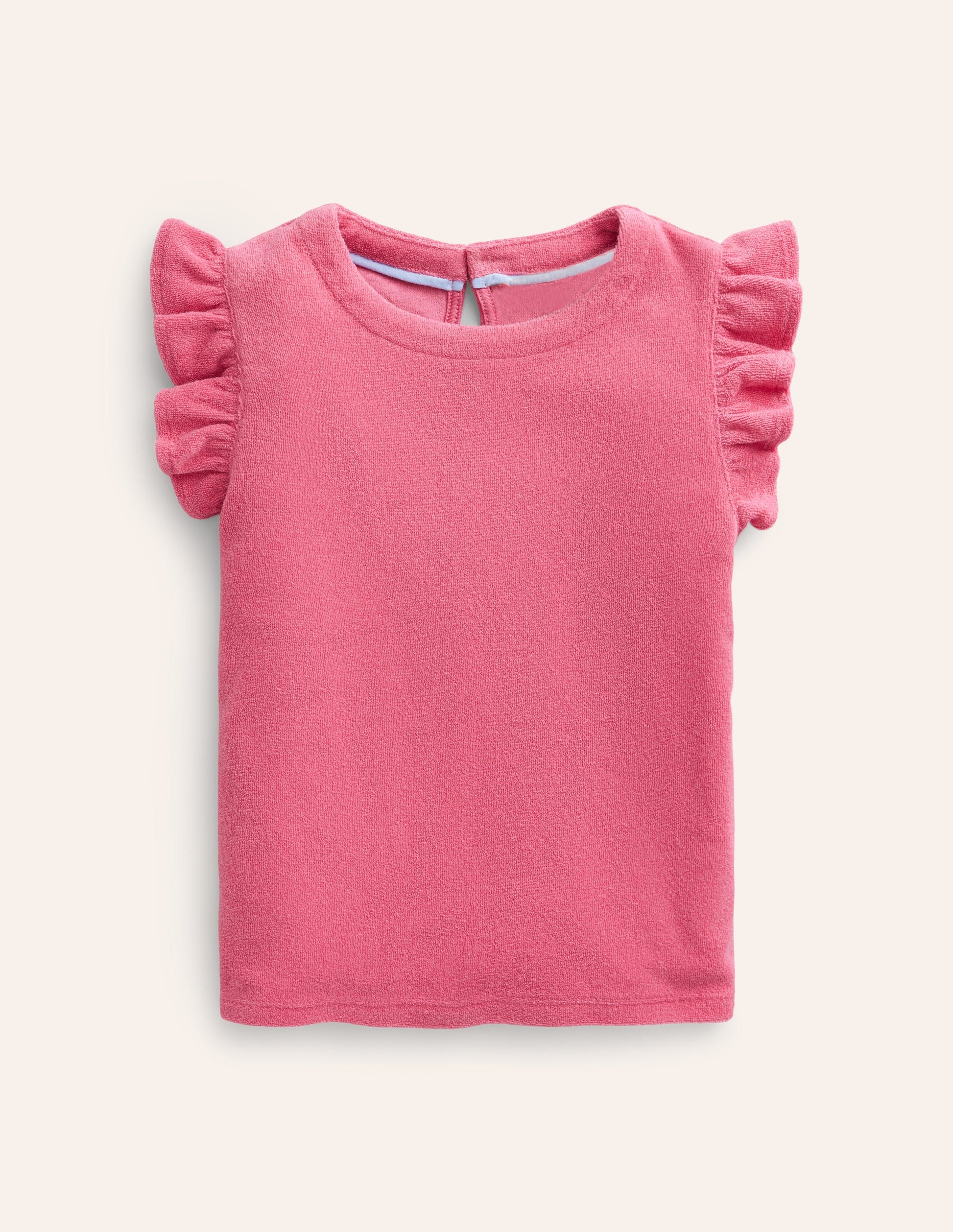 Frill Sleeve Towelling Top-Rose Pink-1
