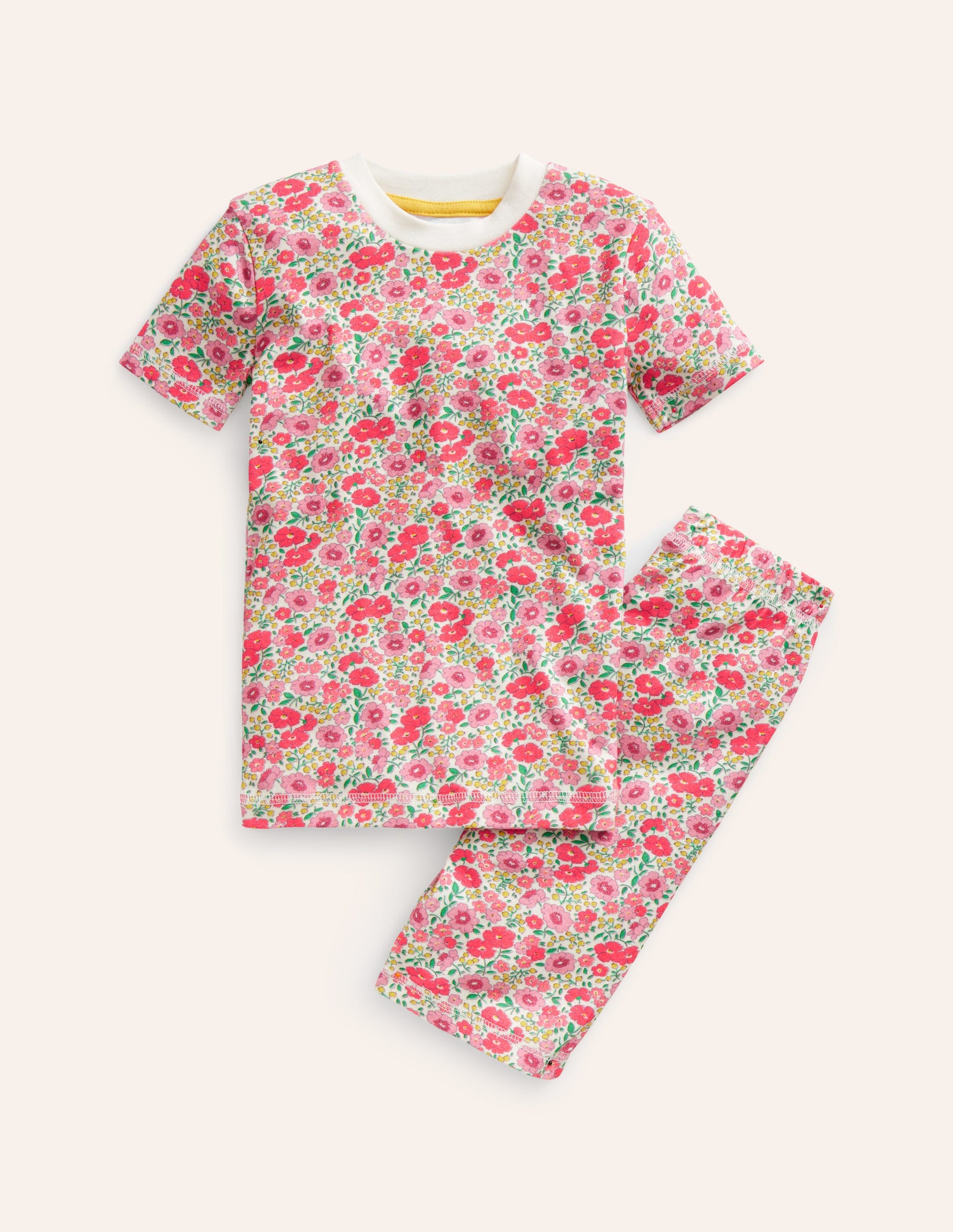 Snug Short John Pajamas-Pink Flowerbed-1