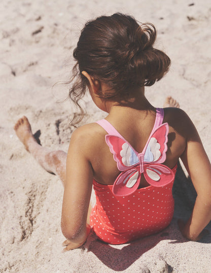 Logo Back Swimsuit-Coral Spot Butterfly