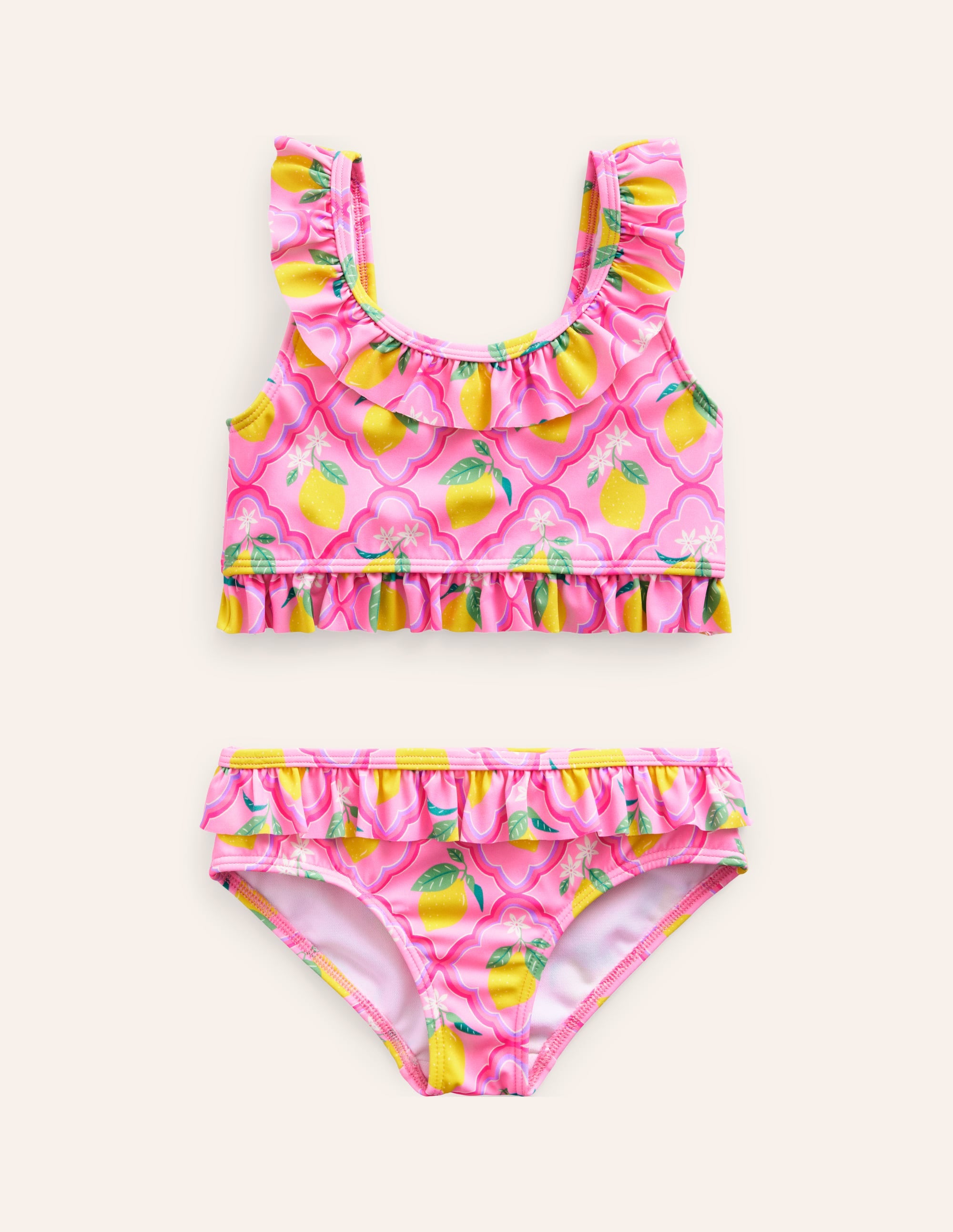 Frill Detail Tie Back Bikini-Pink Lemon Grove - Image 1