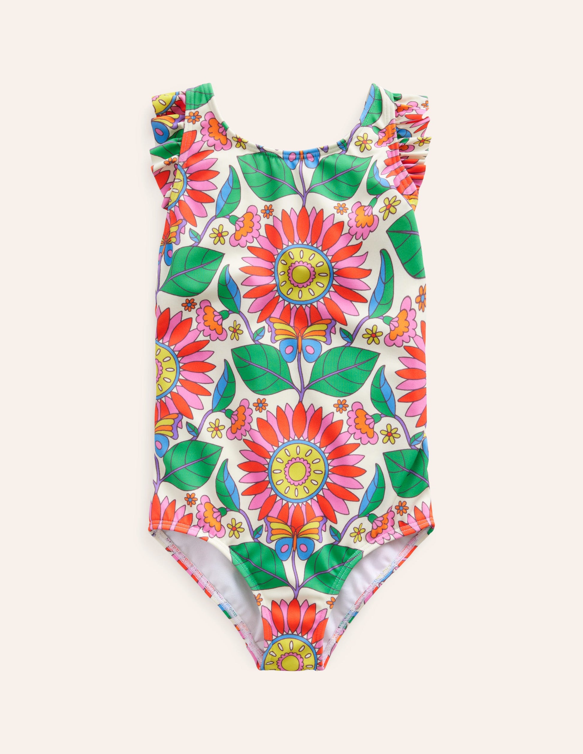 Frill Crossback Swimsuit-Multi Daisy Vine-1