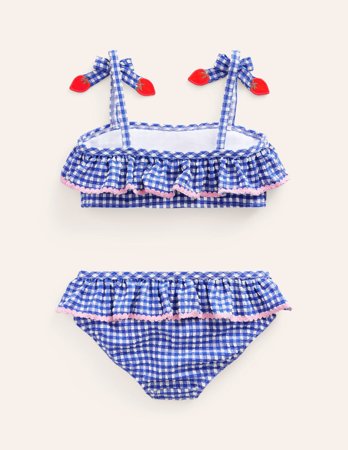 Seersucker Frilly Bikini-Blue Gingham Strawberries-2