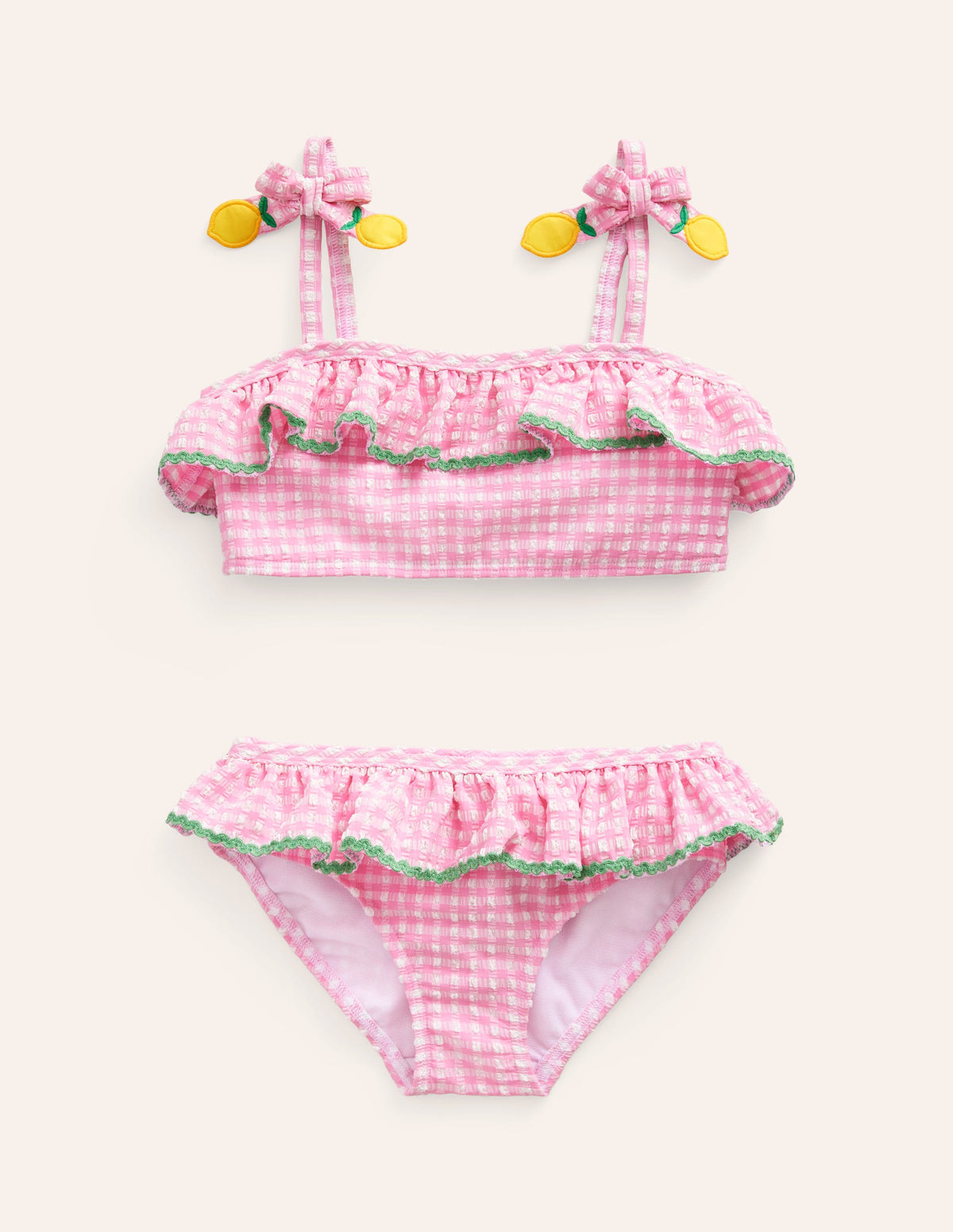 Seersucker Frilly Bikini-Pink Gingham Lemons-1