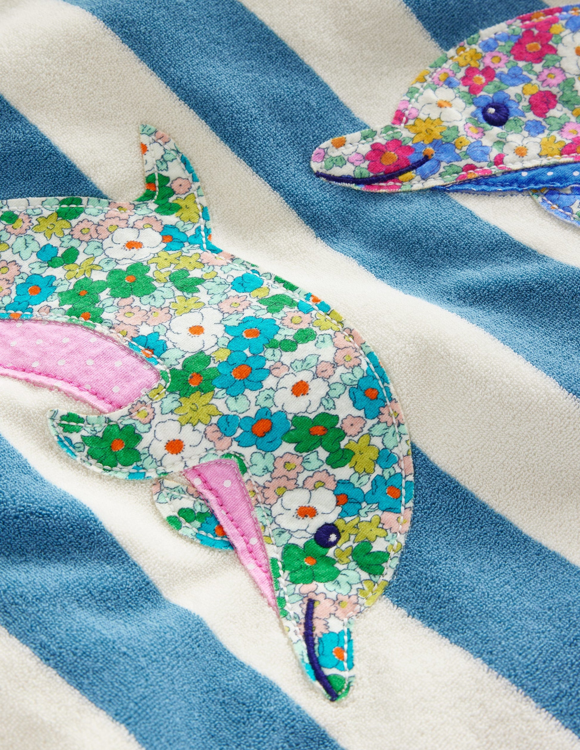 Appliqué Towelling Throw-On-Aqua Blue/ Ivory Dolphin-3