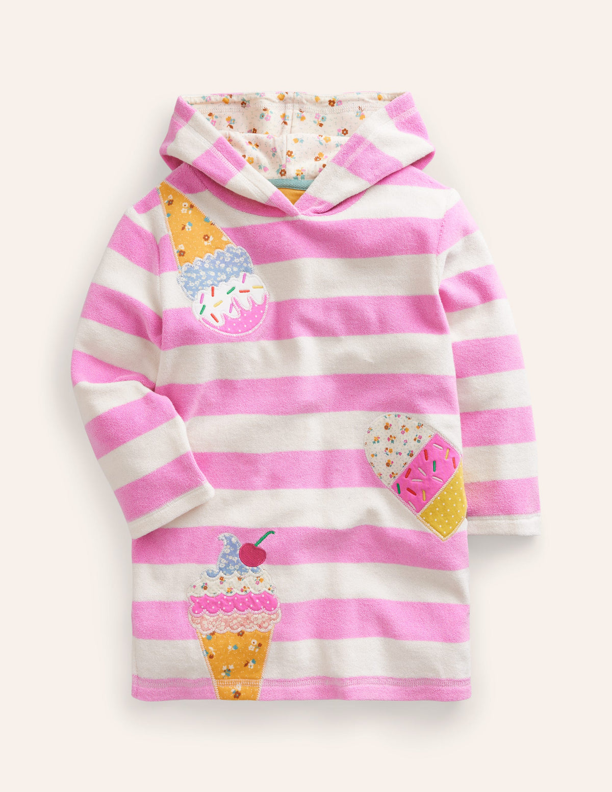 Appliqué Towelling Throw-On-Pink/Vanilla Pod Ice Creams-1