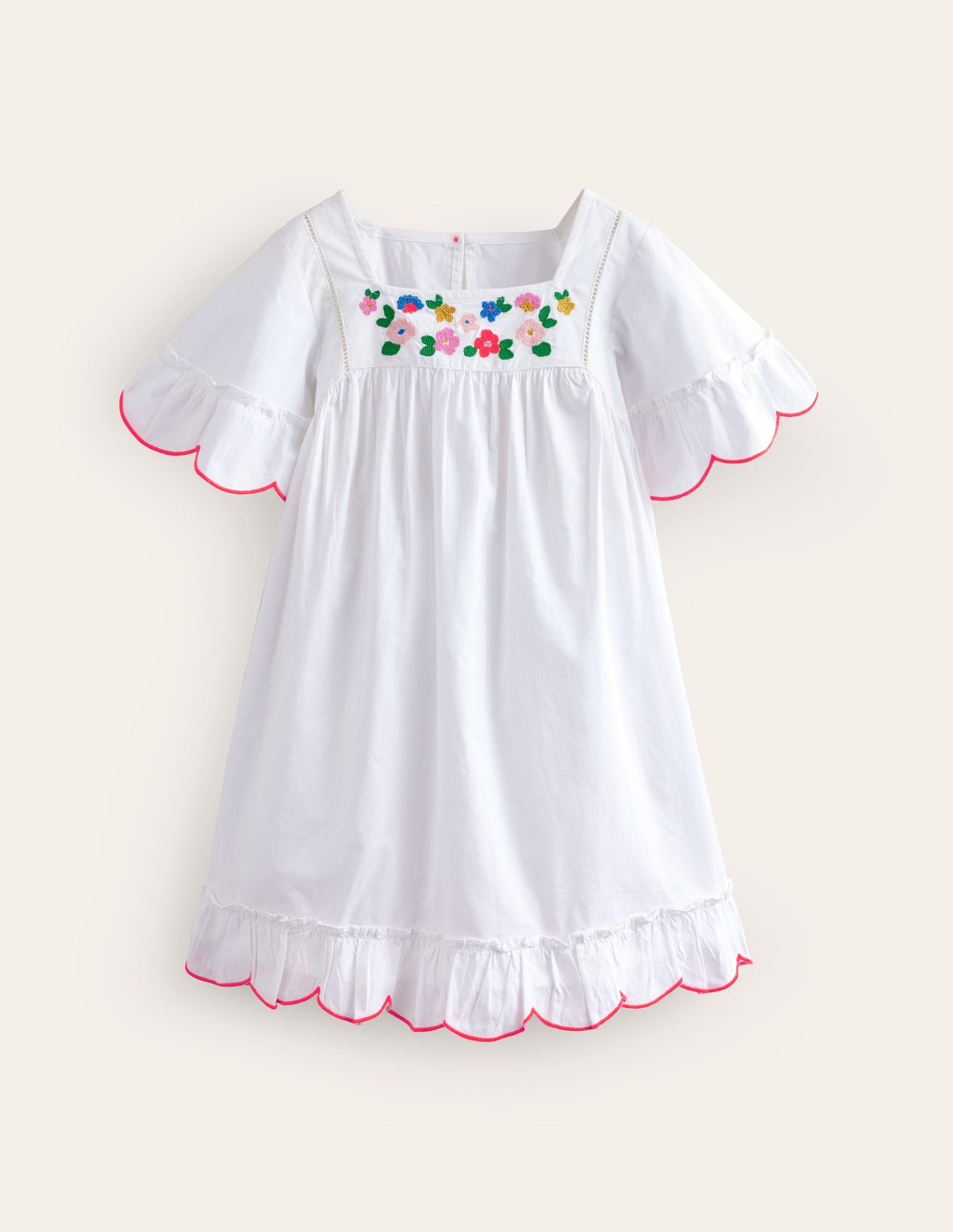 Lightweight Vacation Dress-White Floral Embroidery