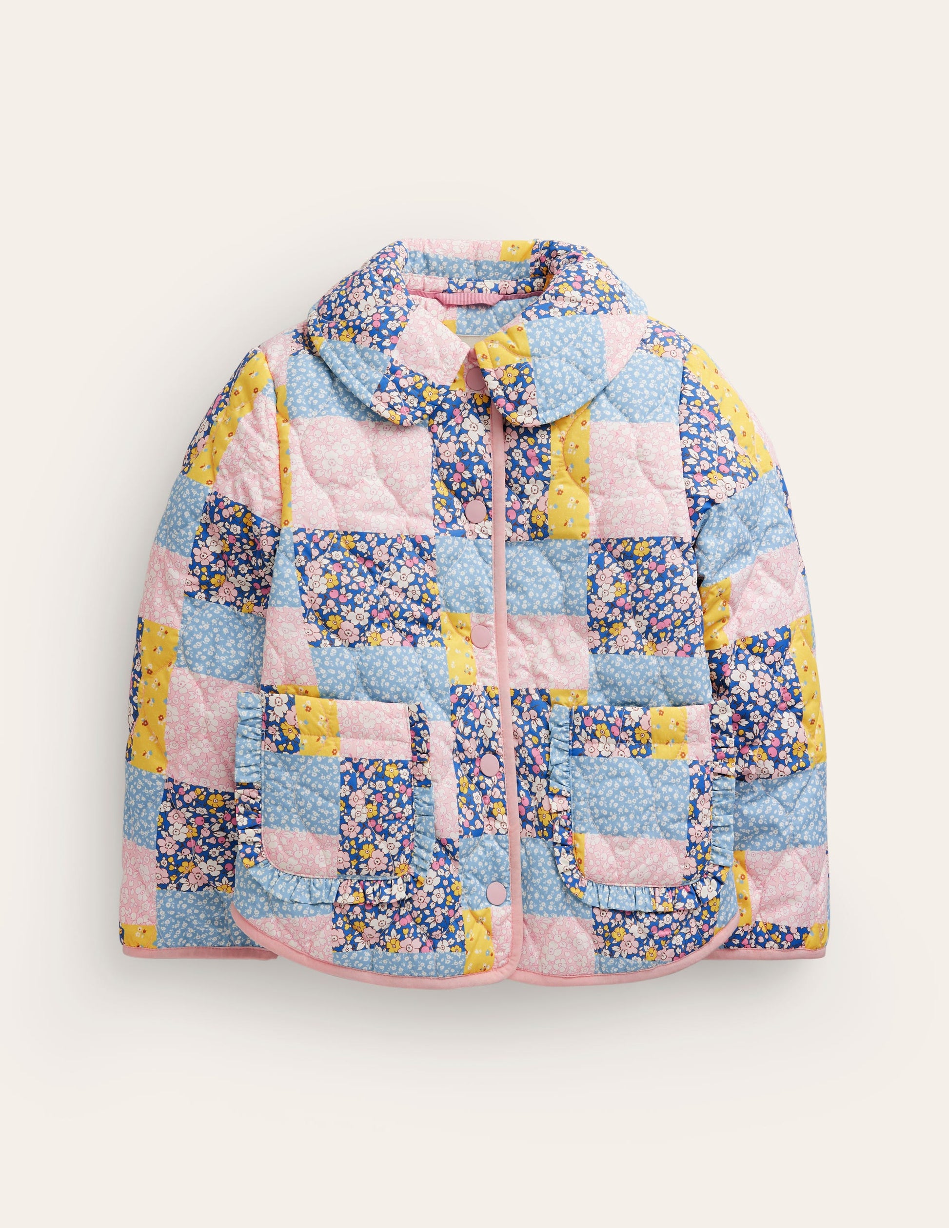 Quilted Collared Jacket-Patchwork Floral-1
