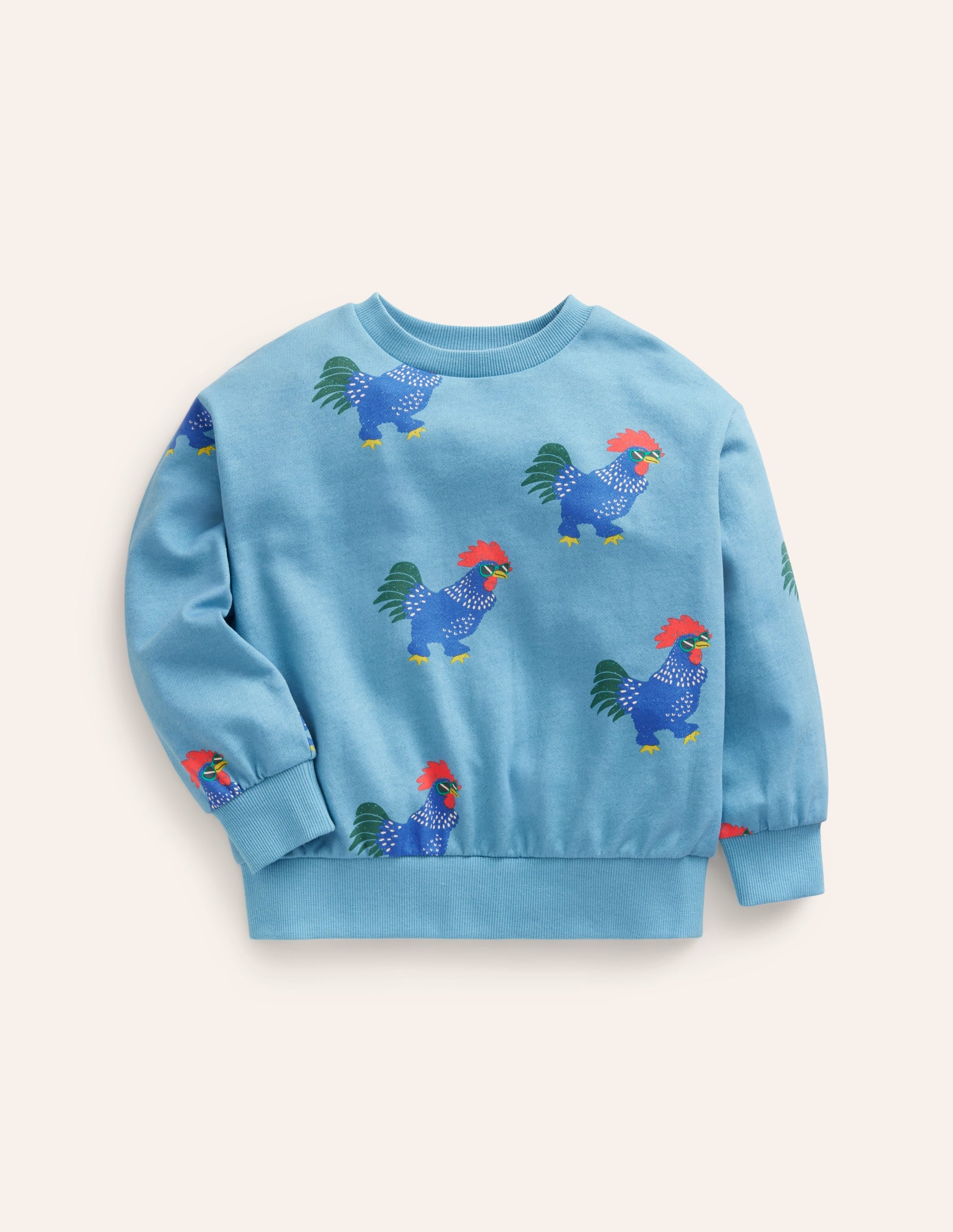 Printed Relaxed Sweatshirt-Pavillion Blue Cockerels - Image 1