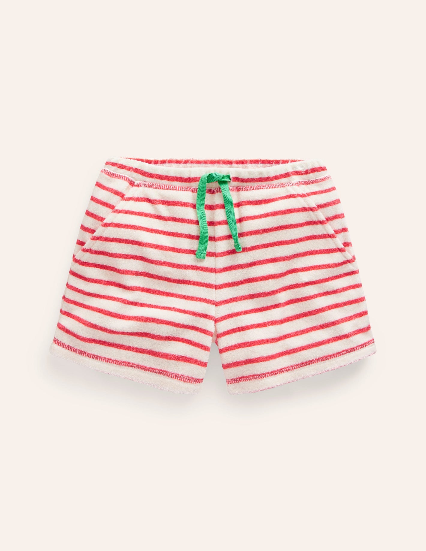 Printed Towelling Shorts-Jam Red Strawberry Stripe