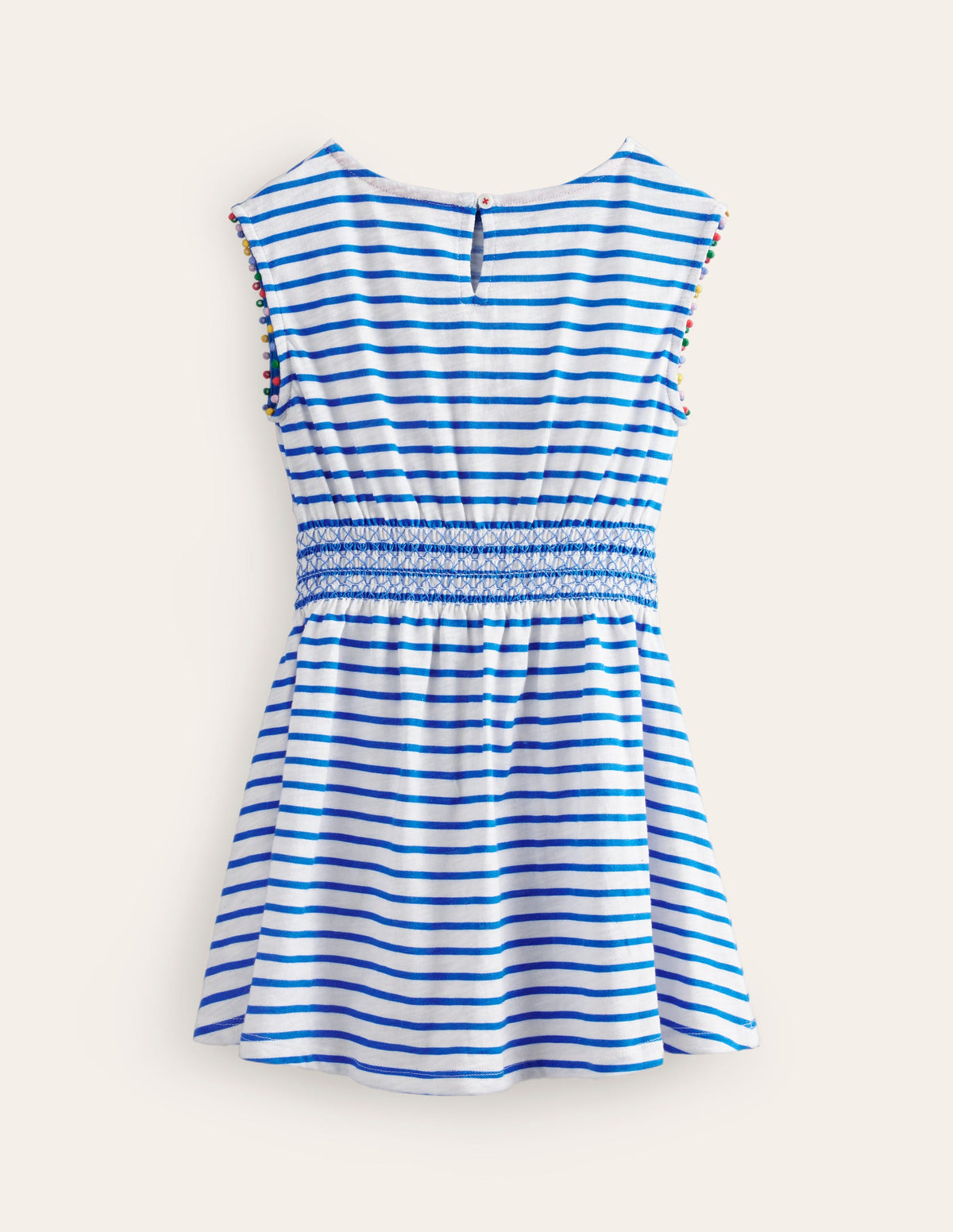 Shirred Waist Jersey Dress-Greek Blue/ Ivory Cherries-2