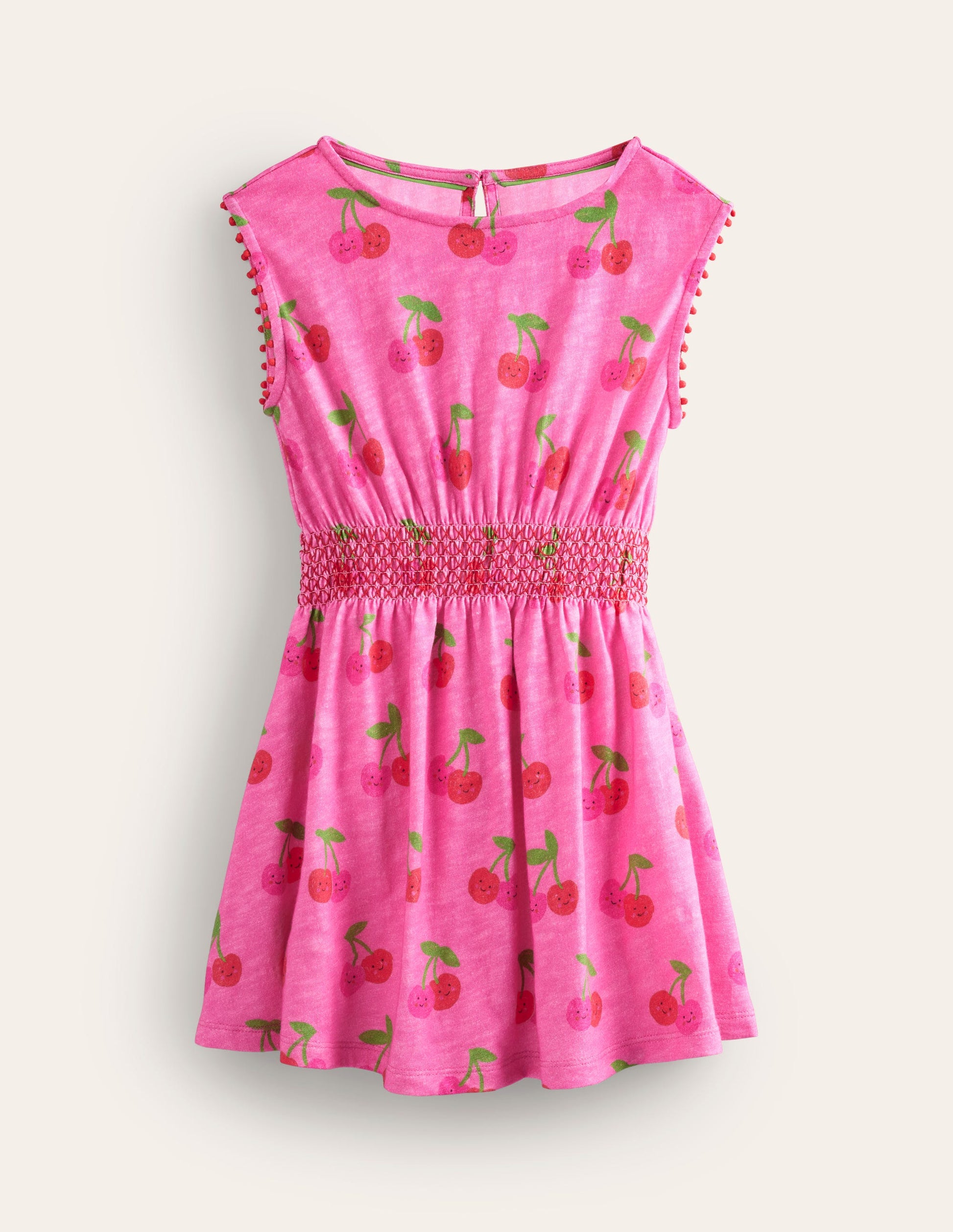 Shirred Waist Jersey Dress-Pink Cherries-1