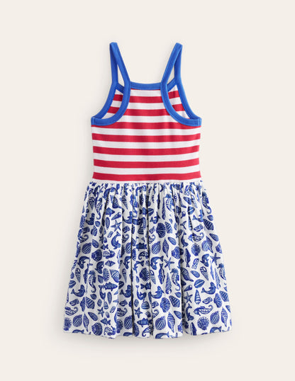 Strappy Hotchpotch Dress-Sapphire Blue Seashore-2