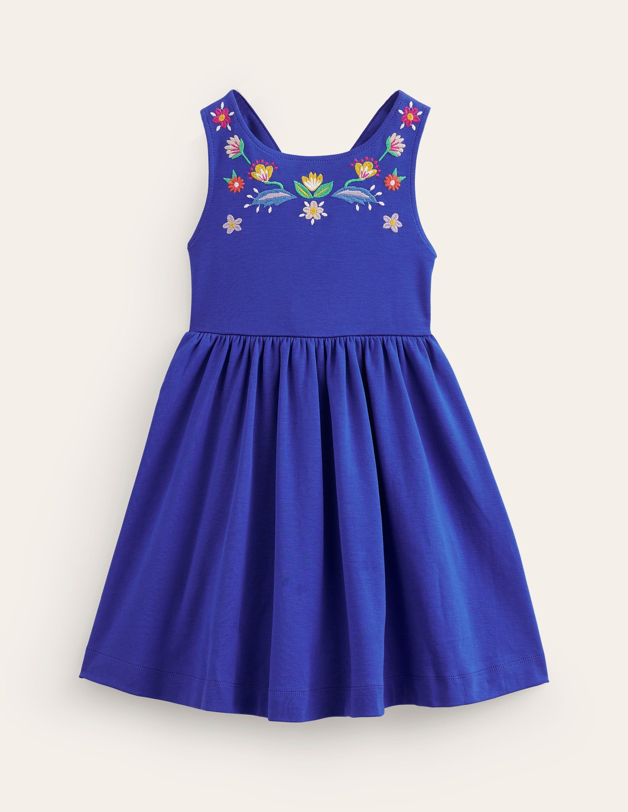 Jersey Cross-back Dress-Sapphire Blue Embroidery - Image 1