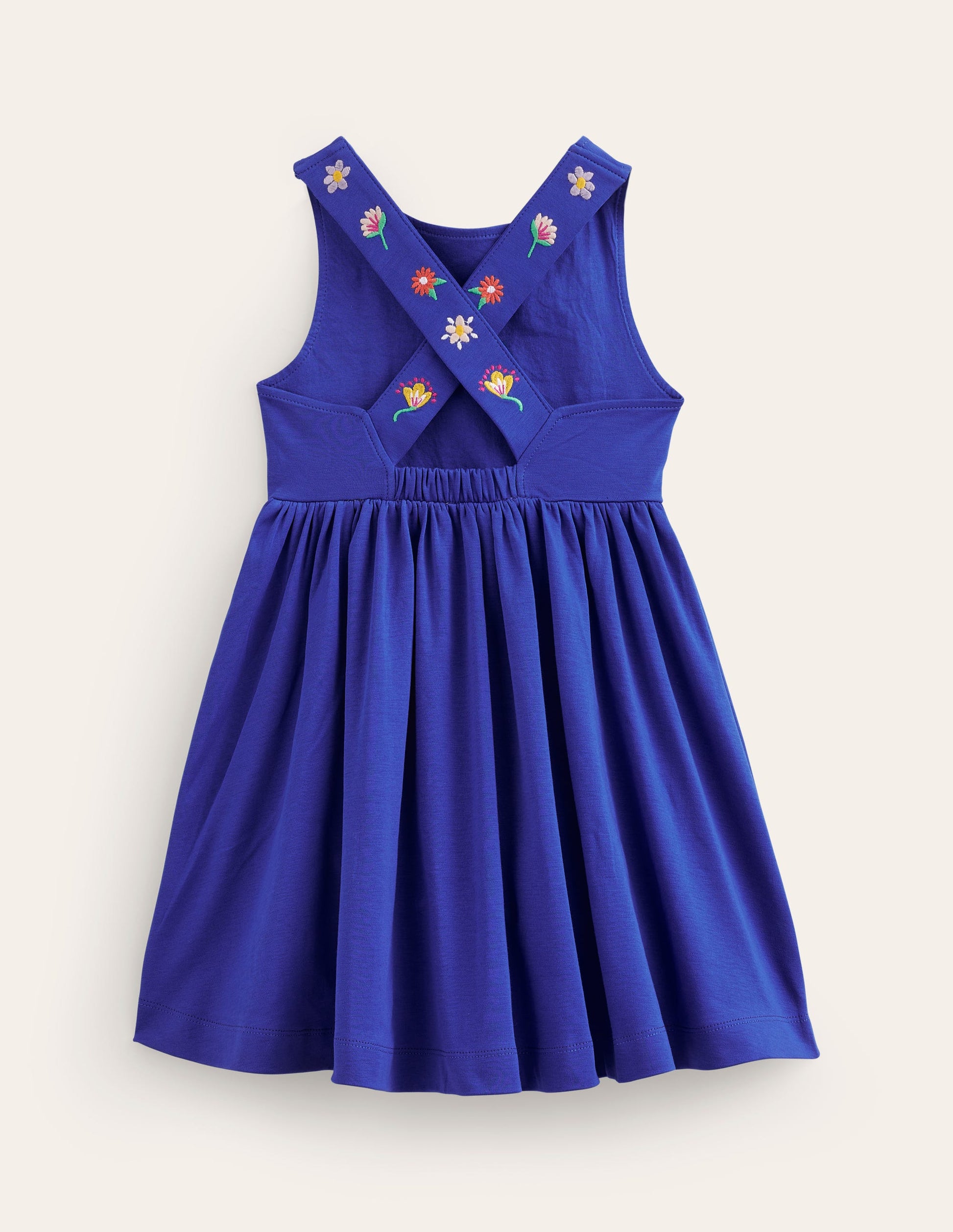 Jersey Cross-back Dress-Sapphire Blue Embroidery-2