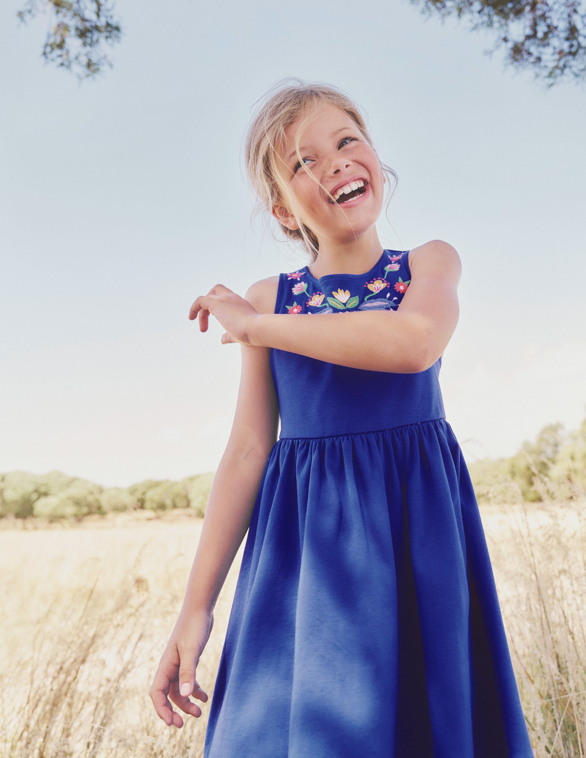 Jersey Cross-back Dress-Sapphire Blue Embroidery - Image 4