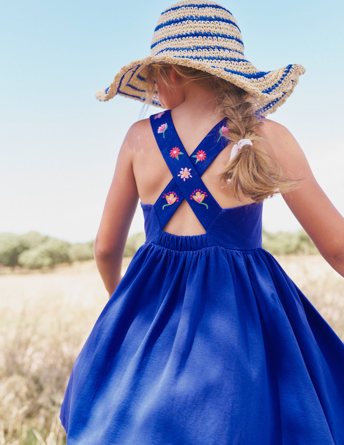 Jersey Cross-back Dress-Sapphire Blue Embroidery - Image 5