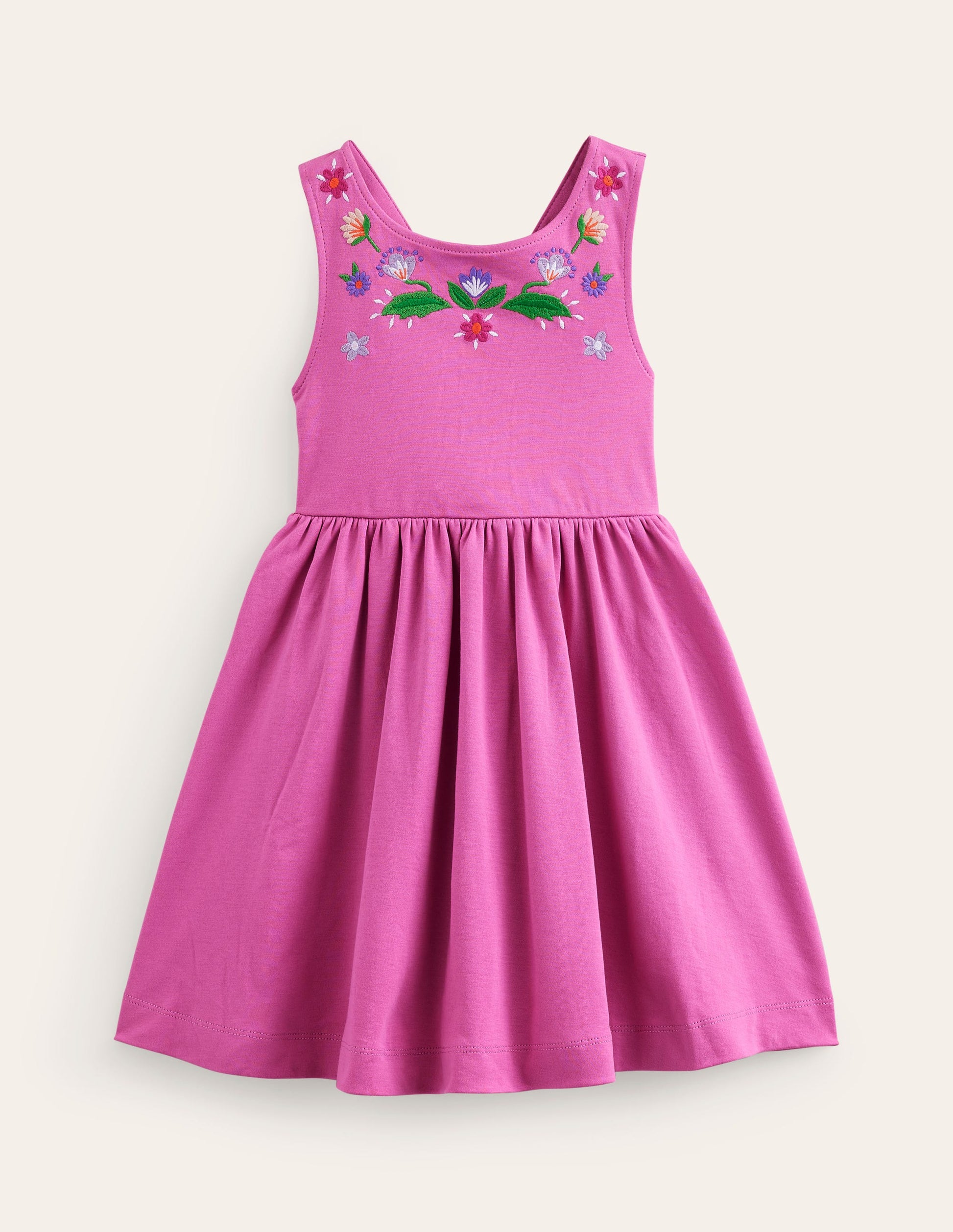 Jersey Cross-back Dress-Salmon Pink Embroidery-1