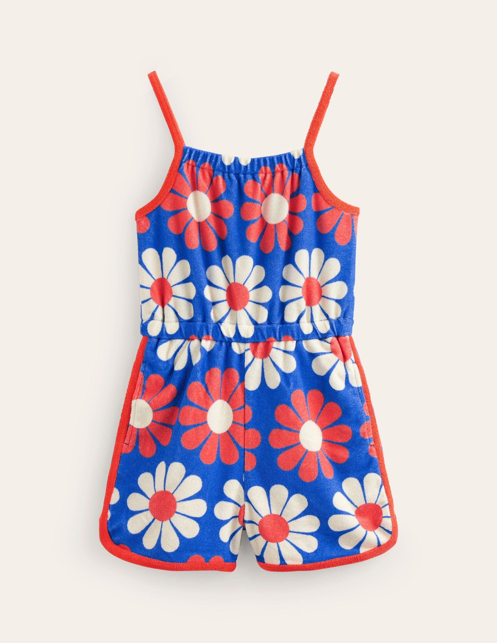Strappy Towelling Romper-Cabana Blue Geo Daisy-1