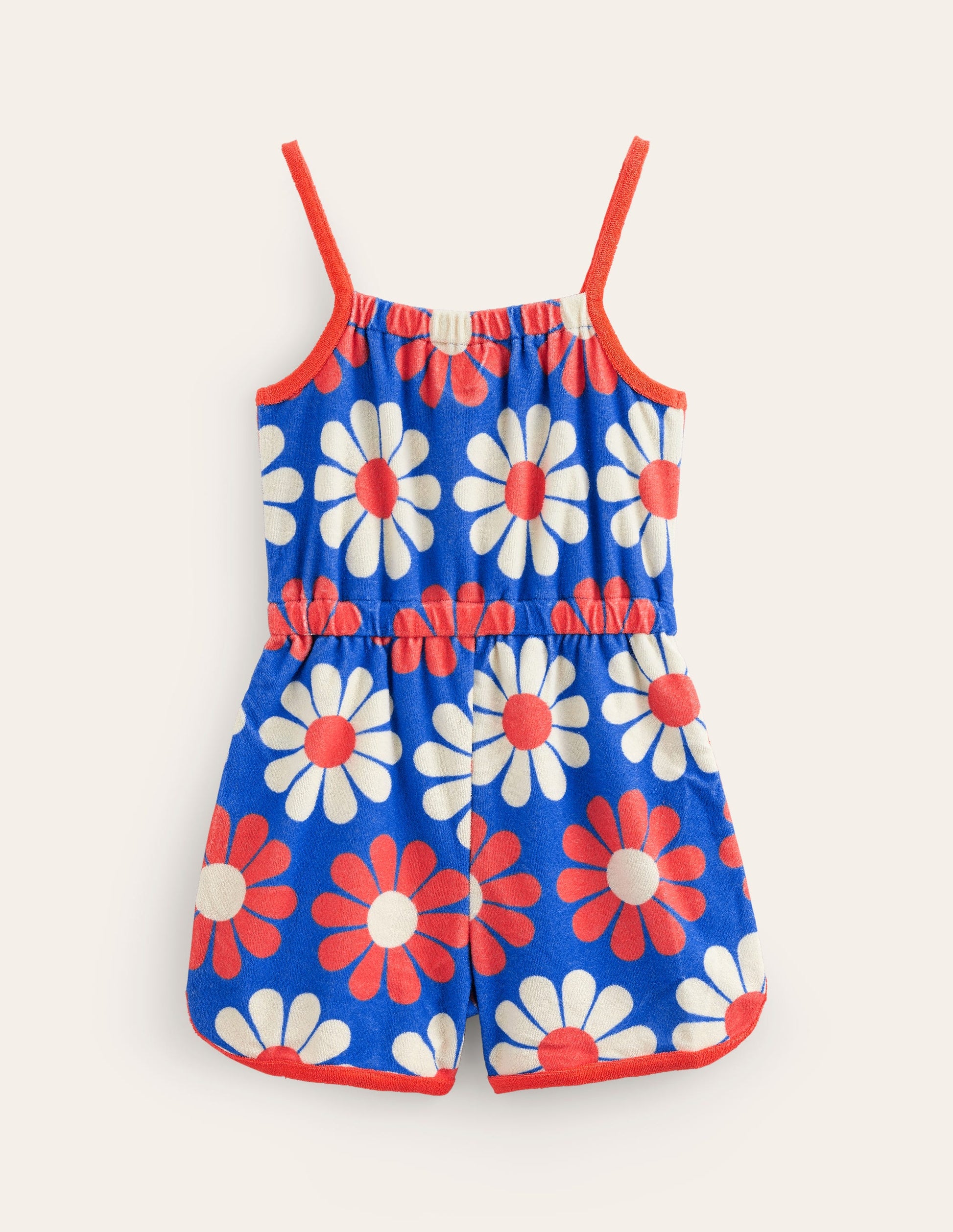 Strappy Towelling Romper-Cabana Blue Geo Daisy-2