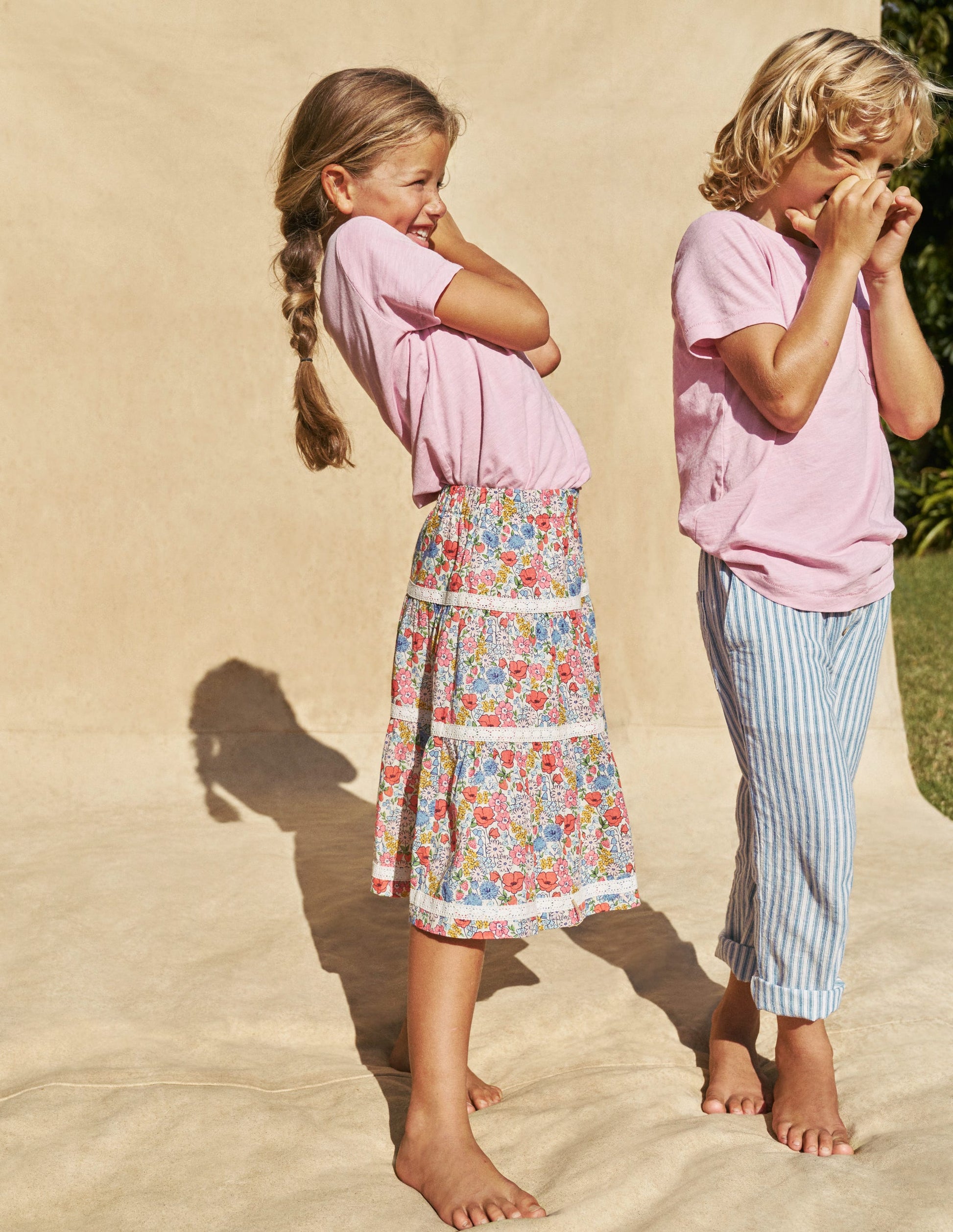 Printed Tiered Midi Skirt-Bubblegum Peony Floral-6