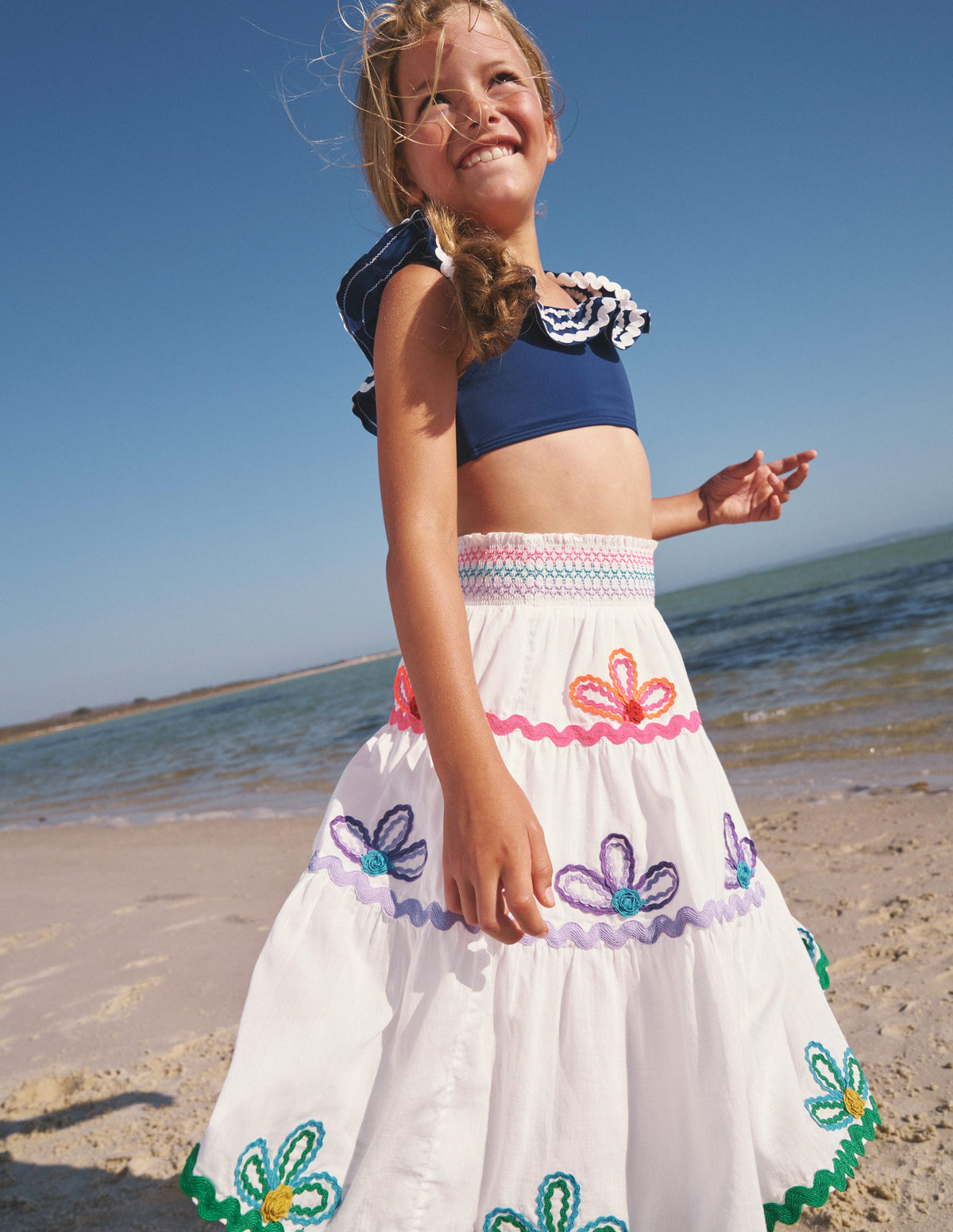 Ric Rac Detail Midi Skirt-White - Image 4