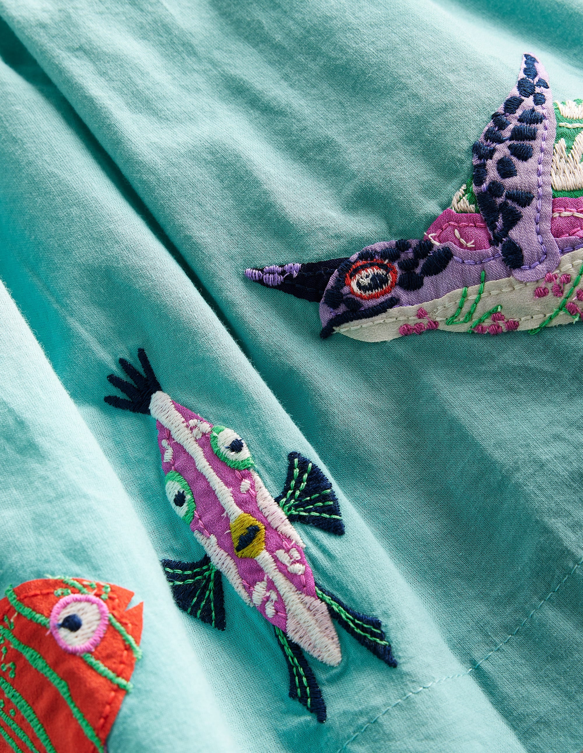 Woven Mix Appliqué Dress-Georgian Blue/ Vanilla SeaLife - Image 3