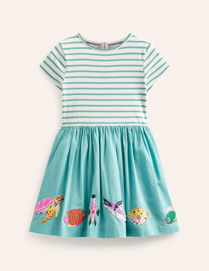 Woven Mix Appliqué Dress-Georgian Blue/ Vanilla SeaLife-1