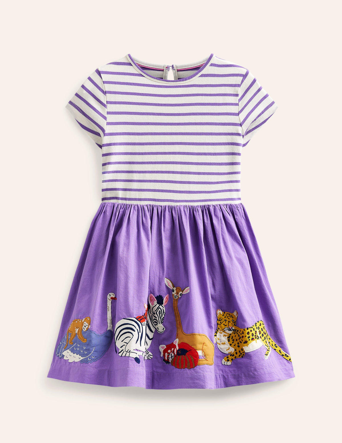 Woven Mix Appliqué Dress-Lilac Purple/ Vanilla Animals-1