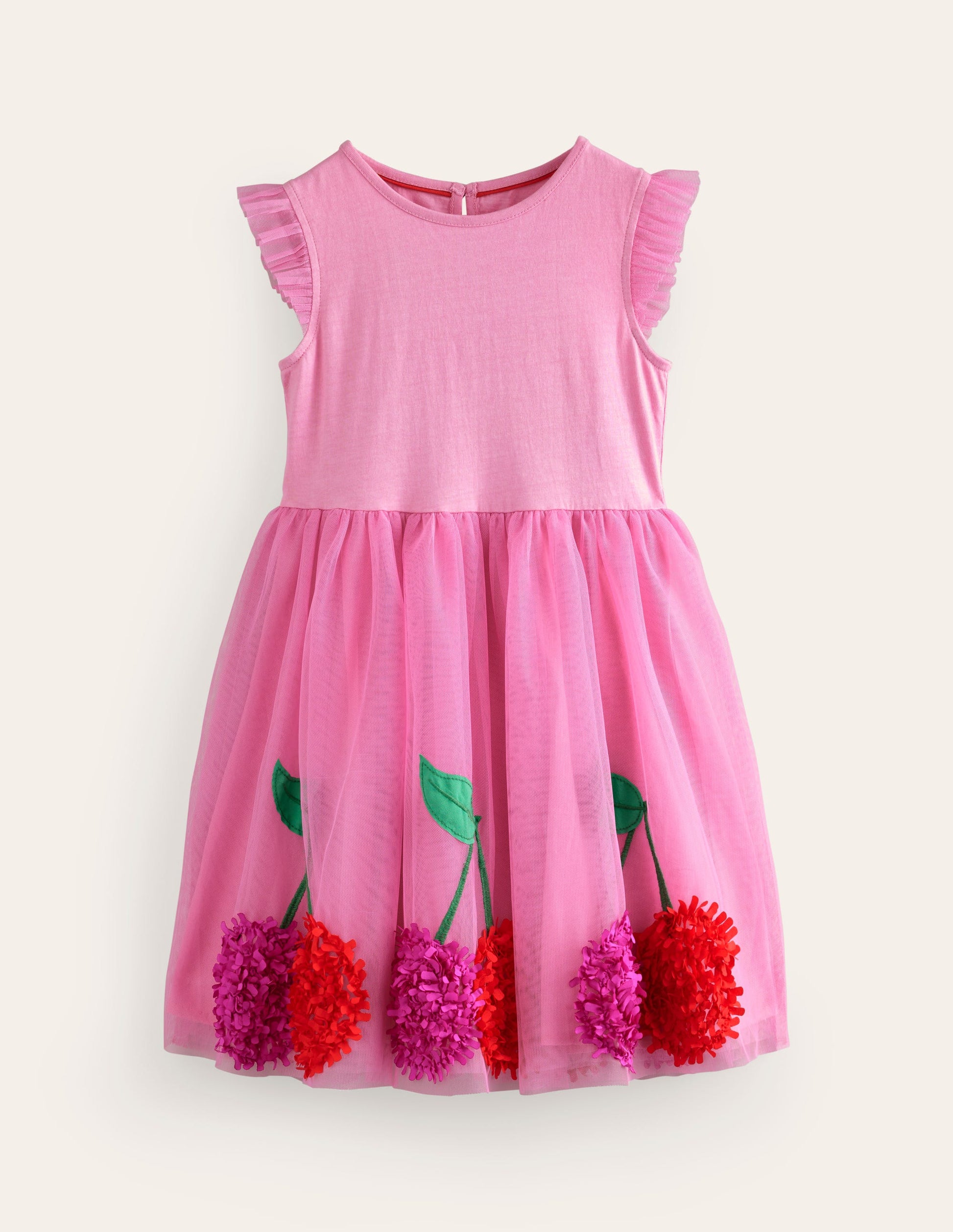 Jersey Tulle Appliqué Dress-Pink Cherries-1