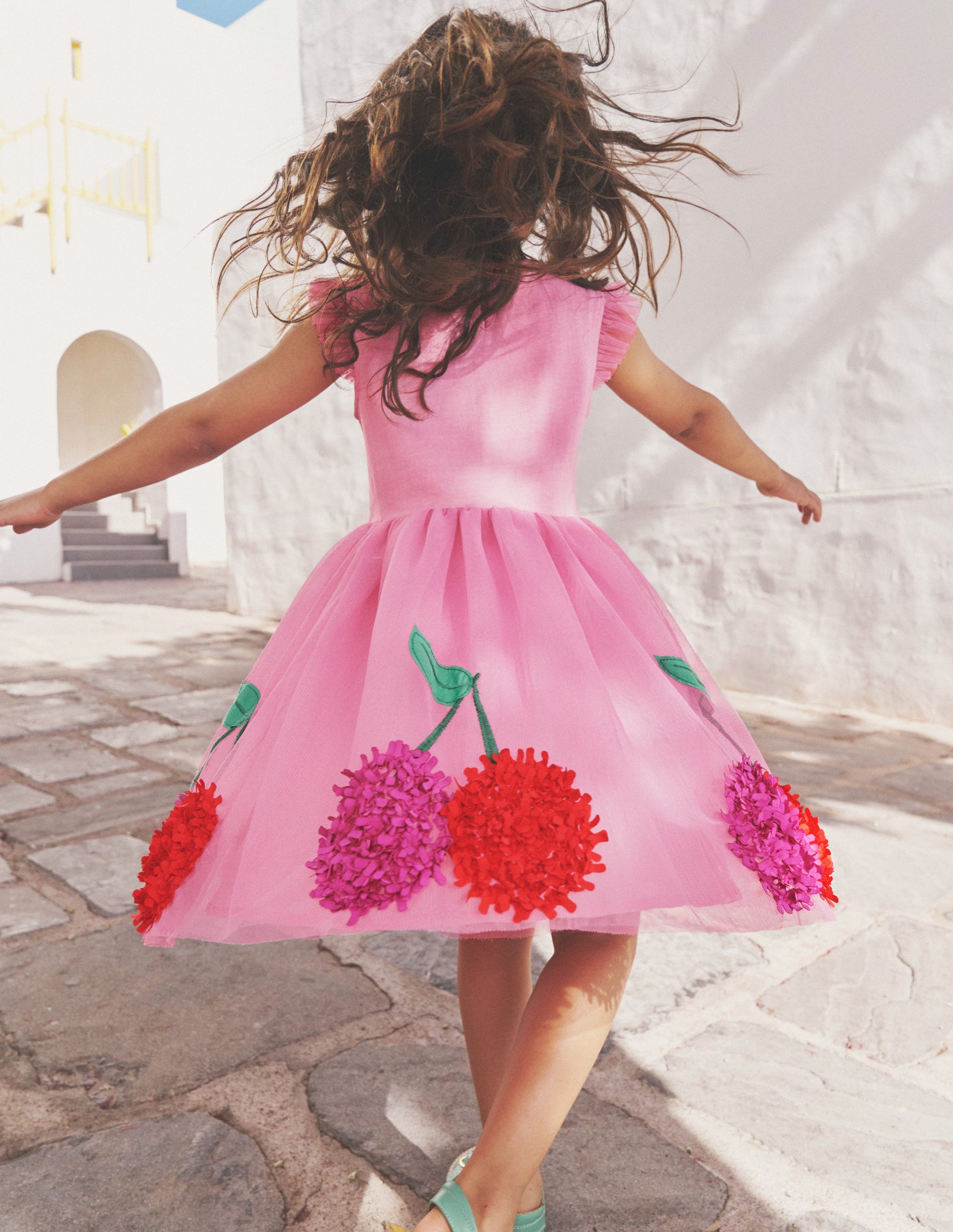 Jersey Tulle Appliqué Dress-Pink Cherries - Image 5