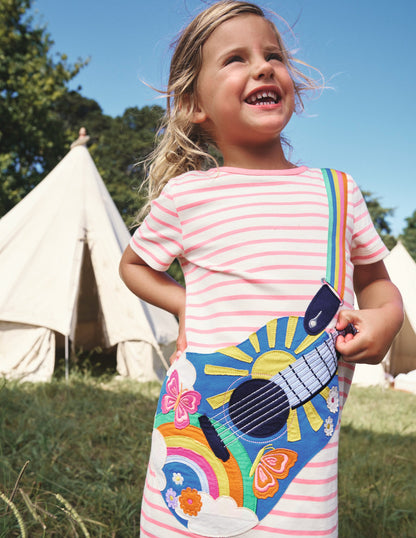 Big Appliqué Jersey Dress-Ivory/ Salmon Pink Guitar-4