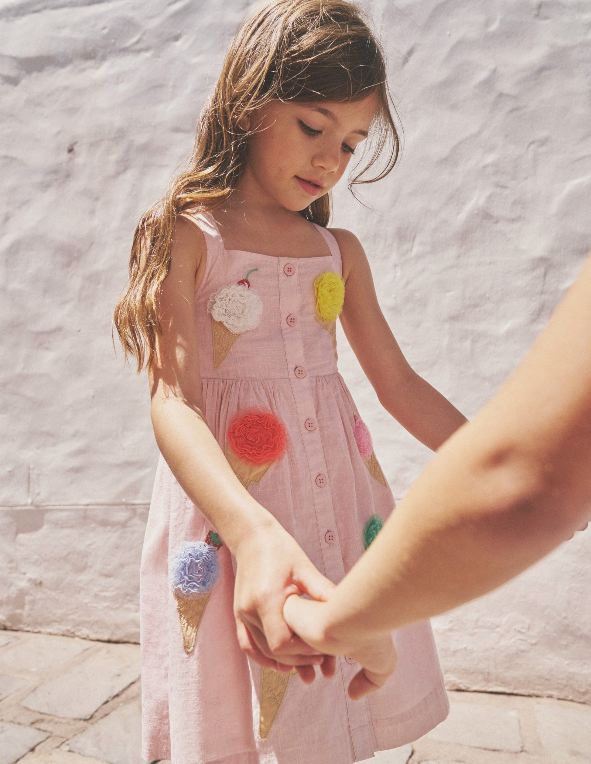 Button Through Logo Dress-Ballet Pink Ice Creams-4