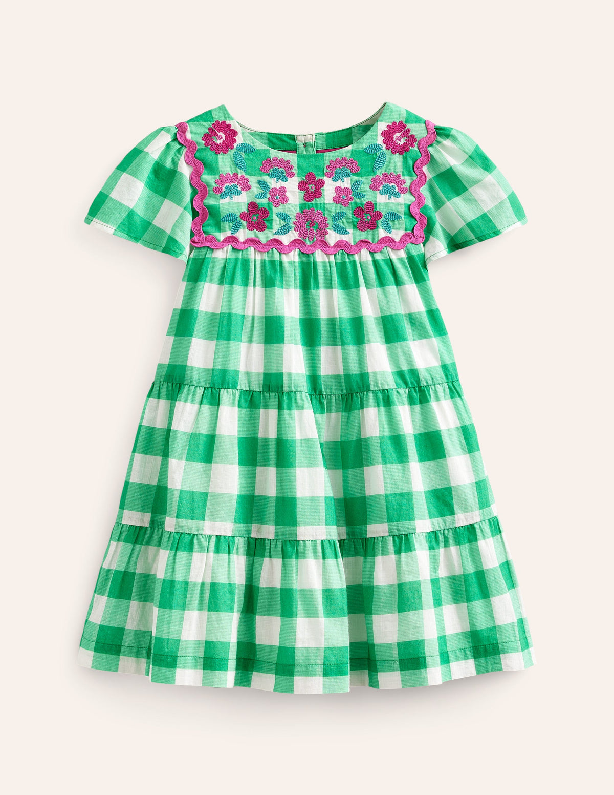 Gingham embroidered dress-Pea Green/ Ivory Gingham - Image 3