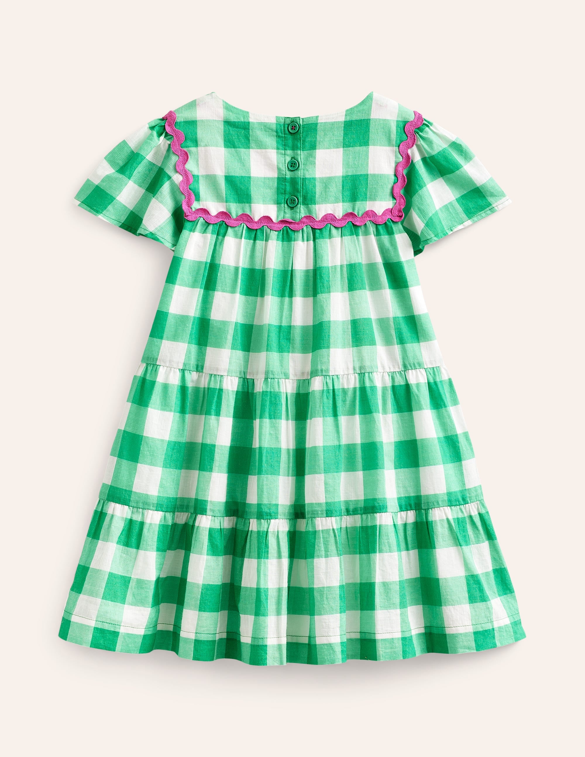 Gingham embroidered dress-Pea Green/ Ivory Gingham - Image 4