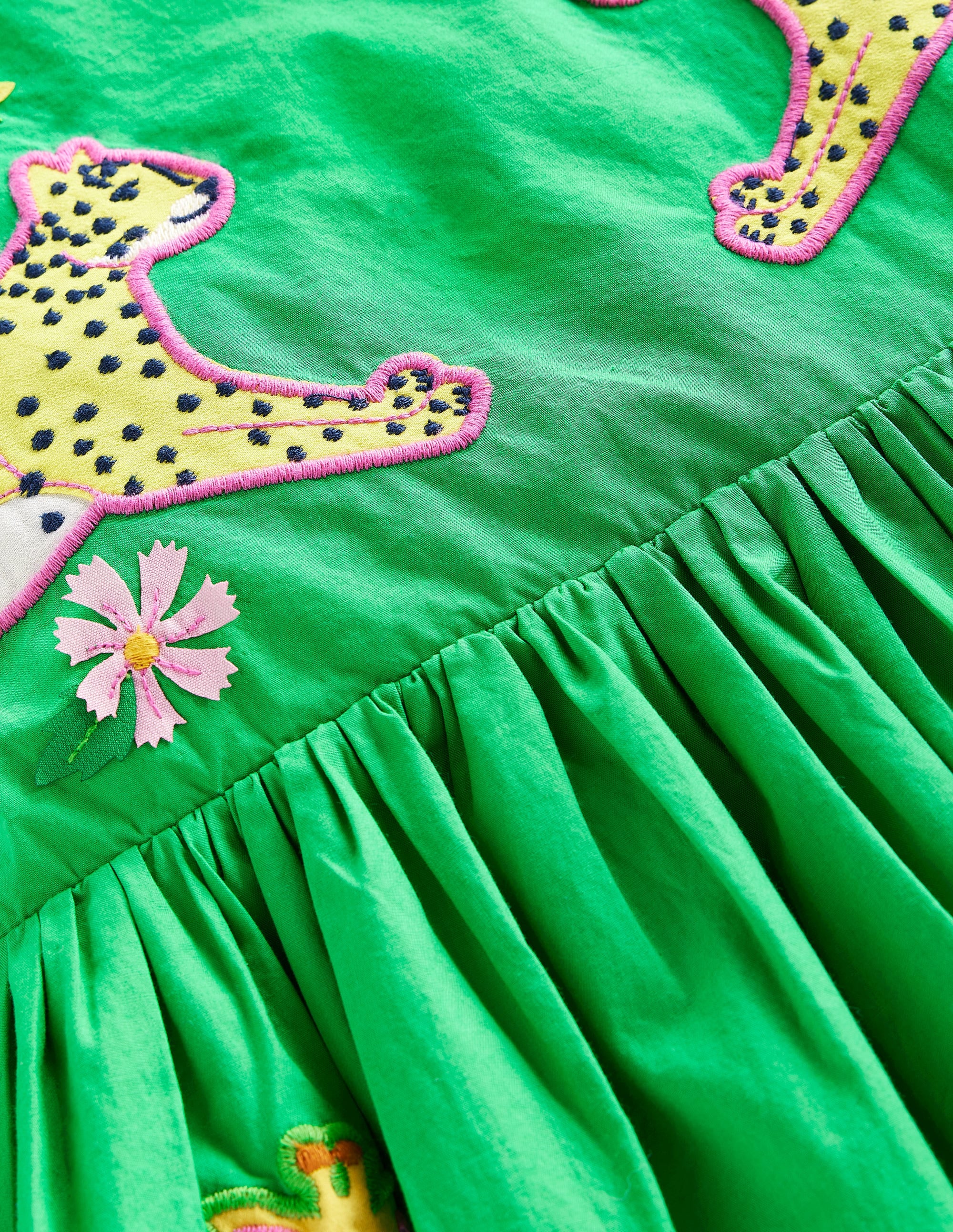 Appliqué Cotton Dress-Sapling Green Safari Animals - Image 3