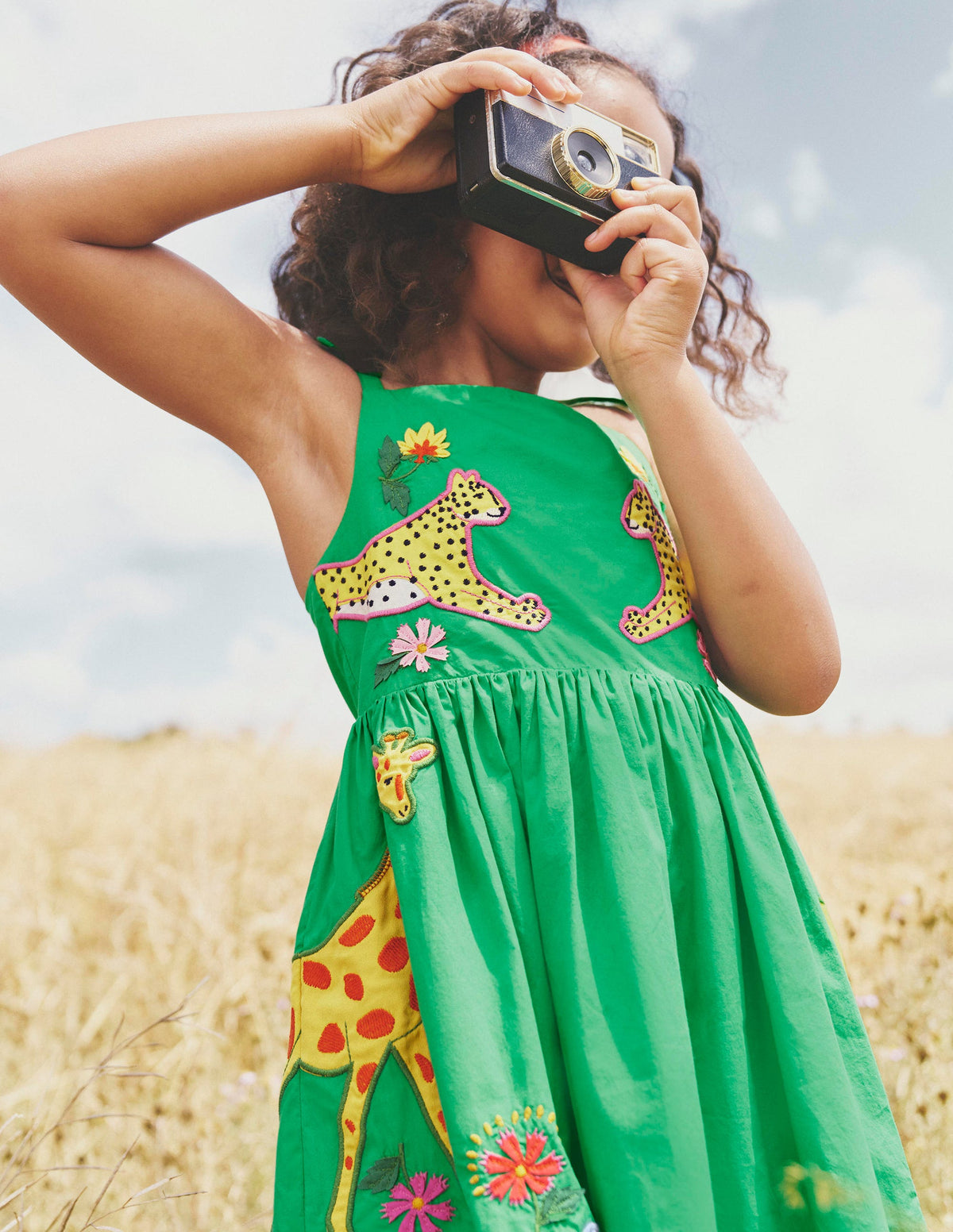 Appliqué Cotton Dress-Sapling Green Safari Animals - Image 4
