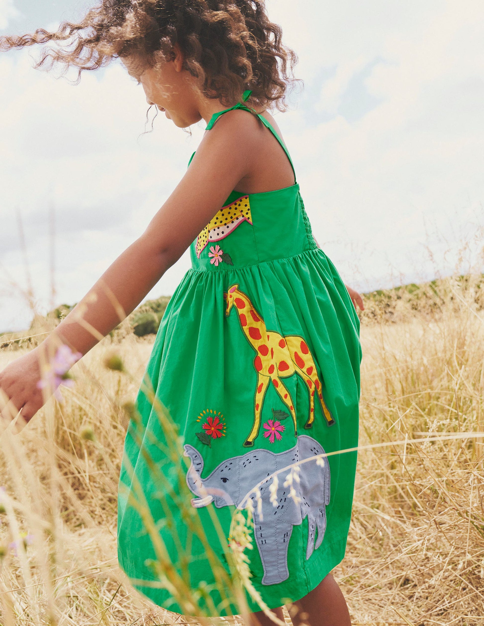 Appliqué Cotton Dress-Sapling Green Safari Animals-5
