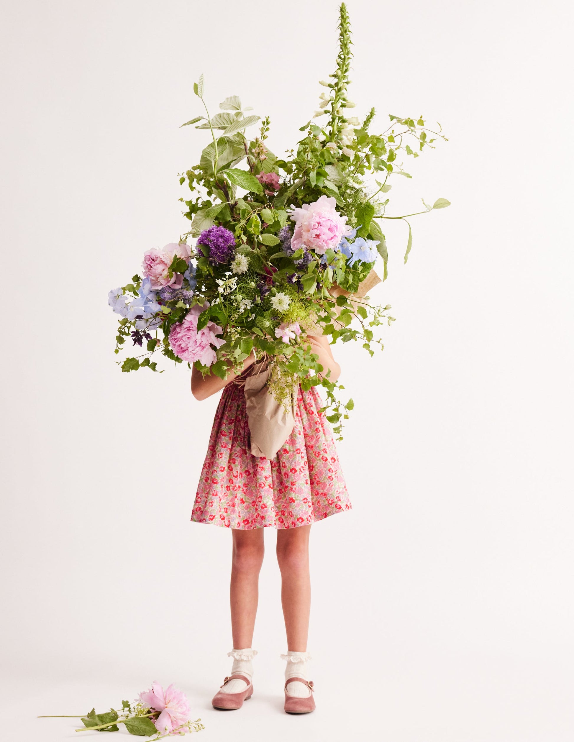 Ruched Cotton Linen Dress-Bubblegum Peony Floral-4
