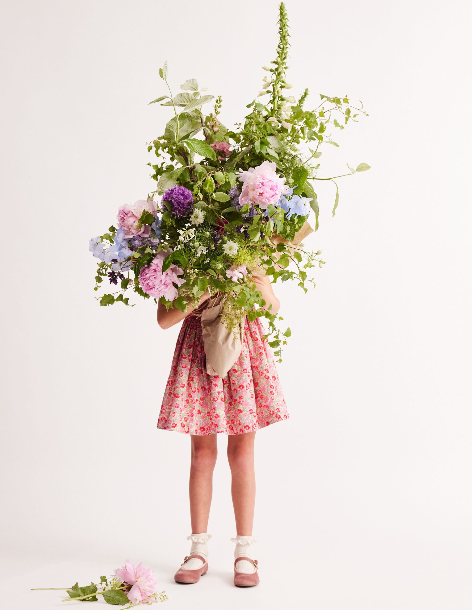 Ruched Cotton Linen Dress-Bubblegum Peony Floral - Image 4