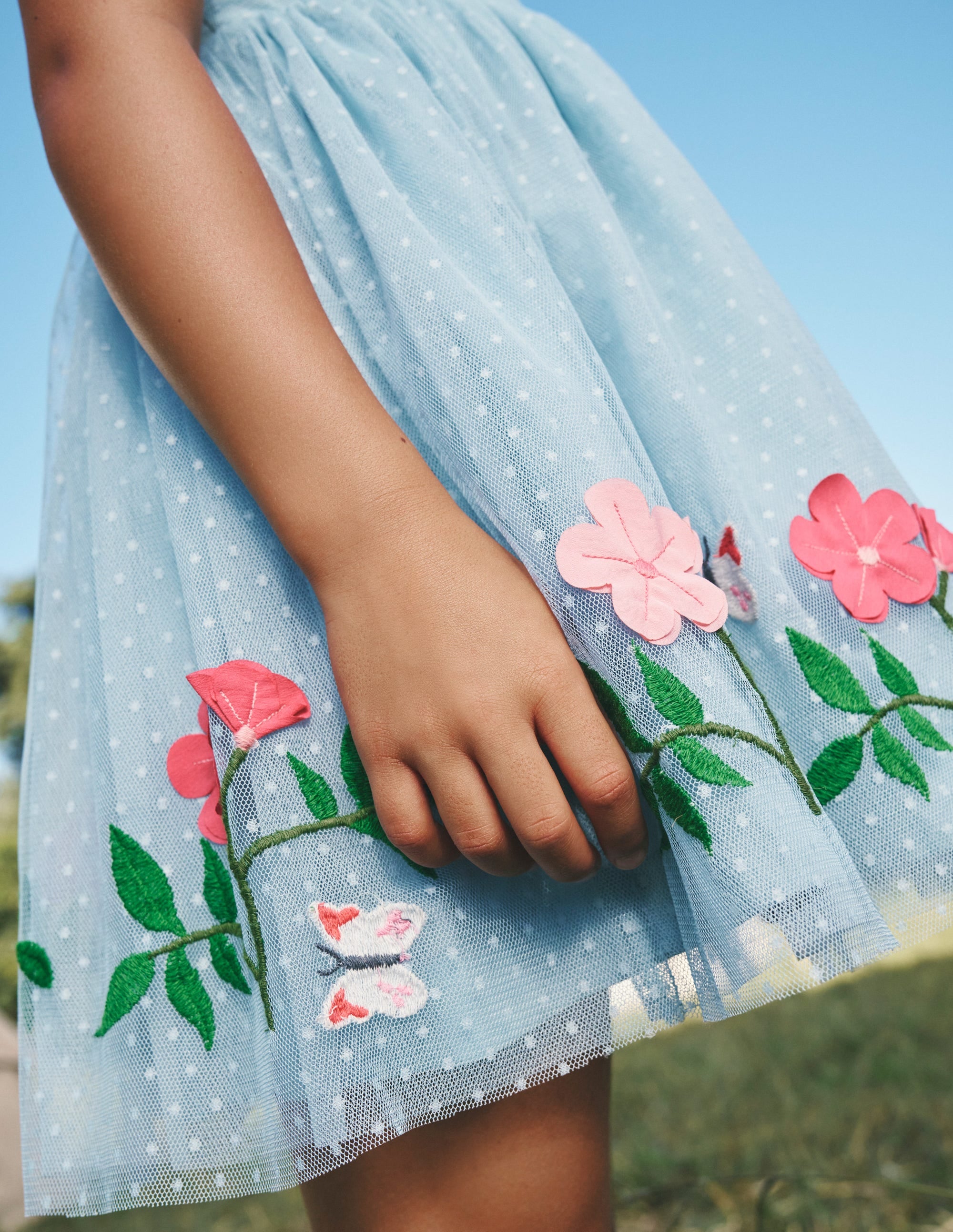 Tulle Cross-Back Dress-Vintage Blue Flowers - Image 5