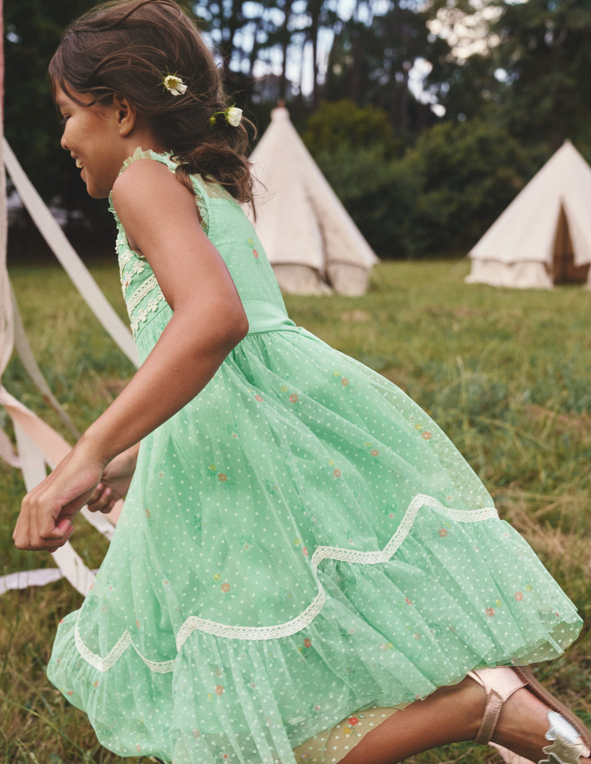 Scallop Hem Tulle Dress-Pistachio Green-3