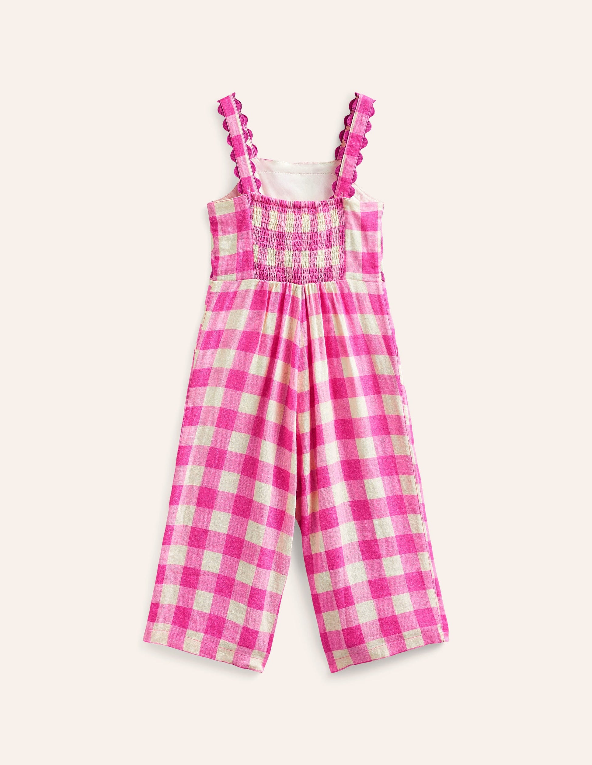 Wide Leg Ric Rac Jumpsuit-Pink Gingham-2
